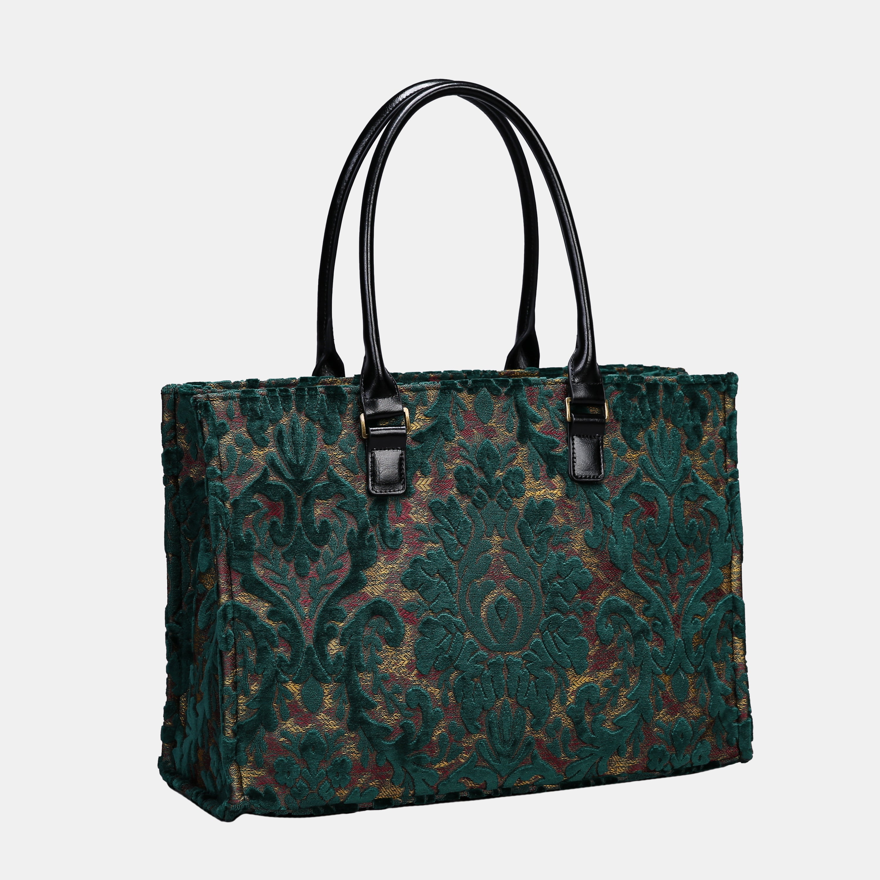 Burnout Velvet Jade Green Laptop Work Tote MCW Handmade-1