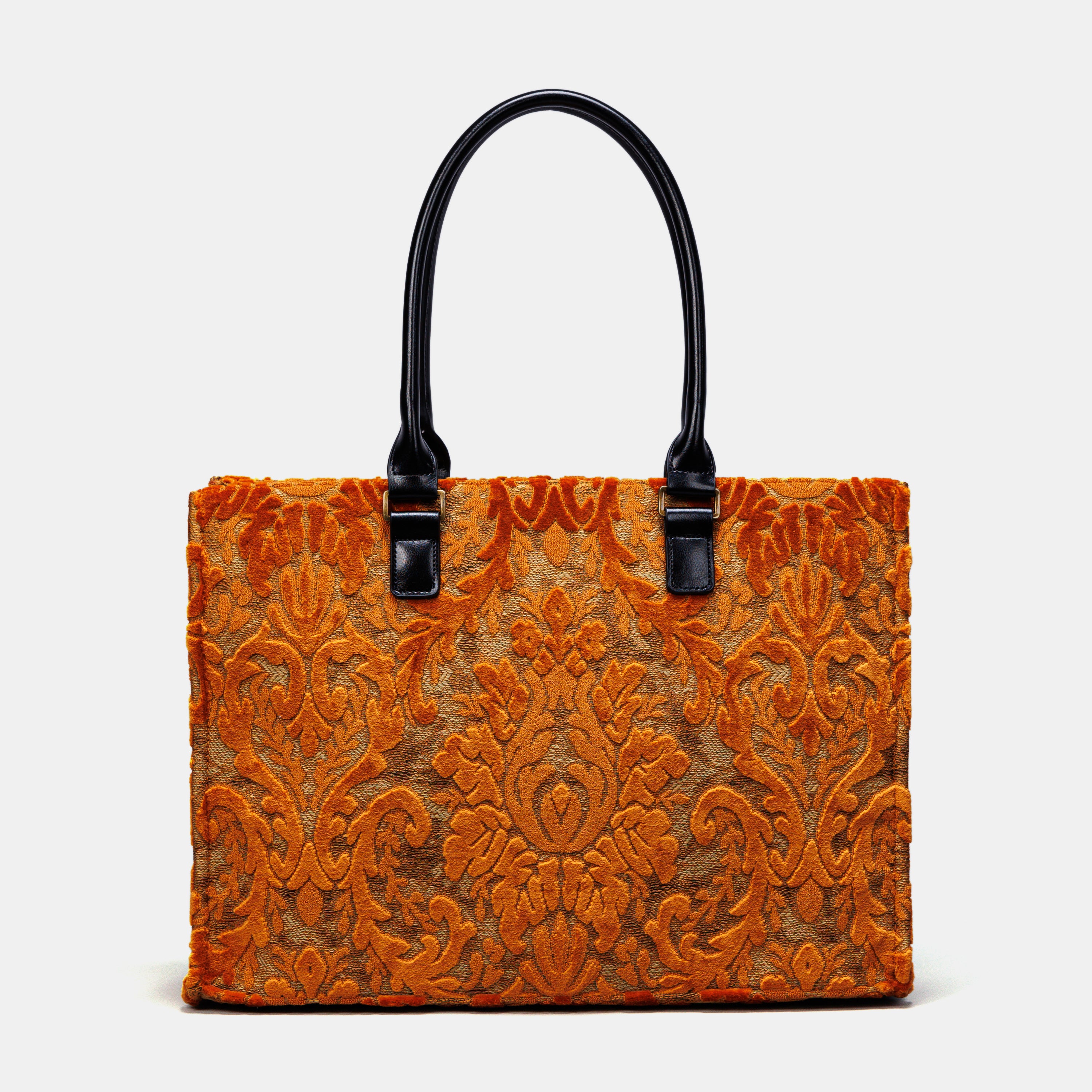 Burnout Velvet Orange Laptop Work Tote MCW Handmade