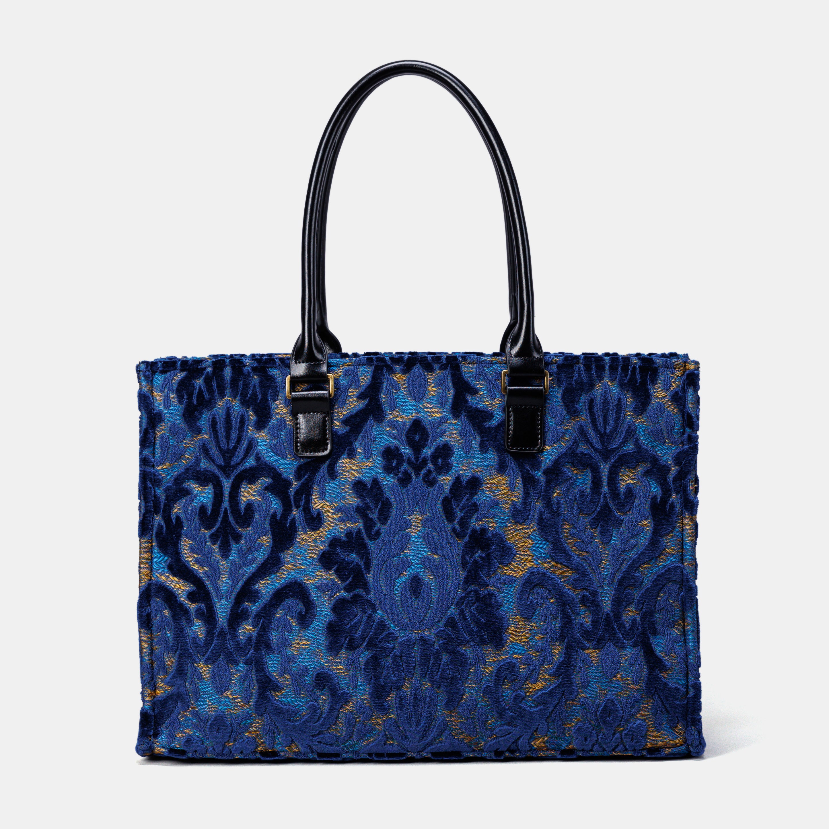 Burnout Velvet Navy Laptop Work Tote MCW Handmade