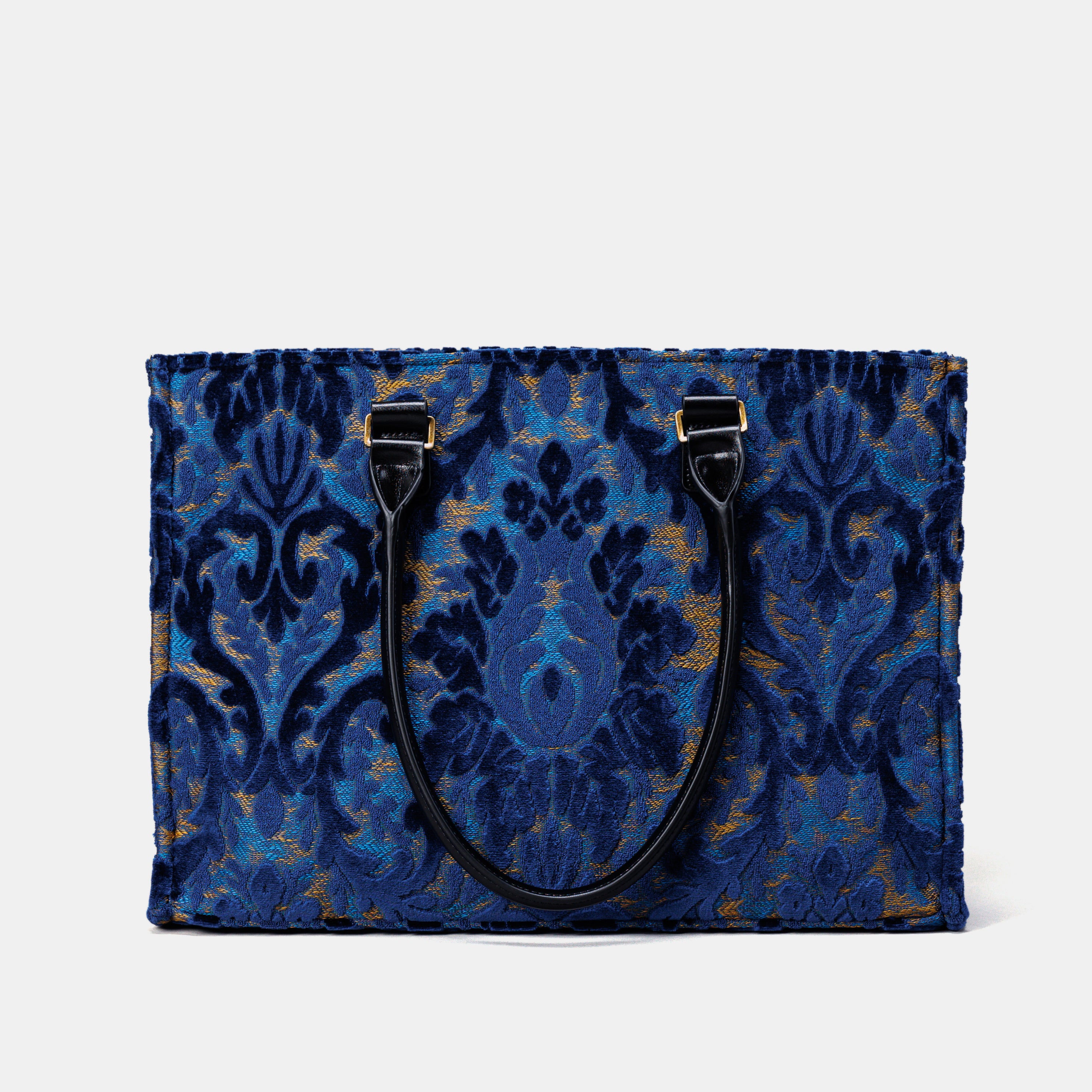 Burnout Velvet Navy Laptop Work Tote MCW Handmade-1
