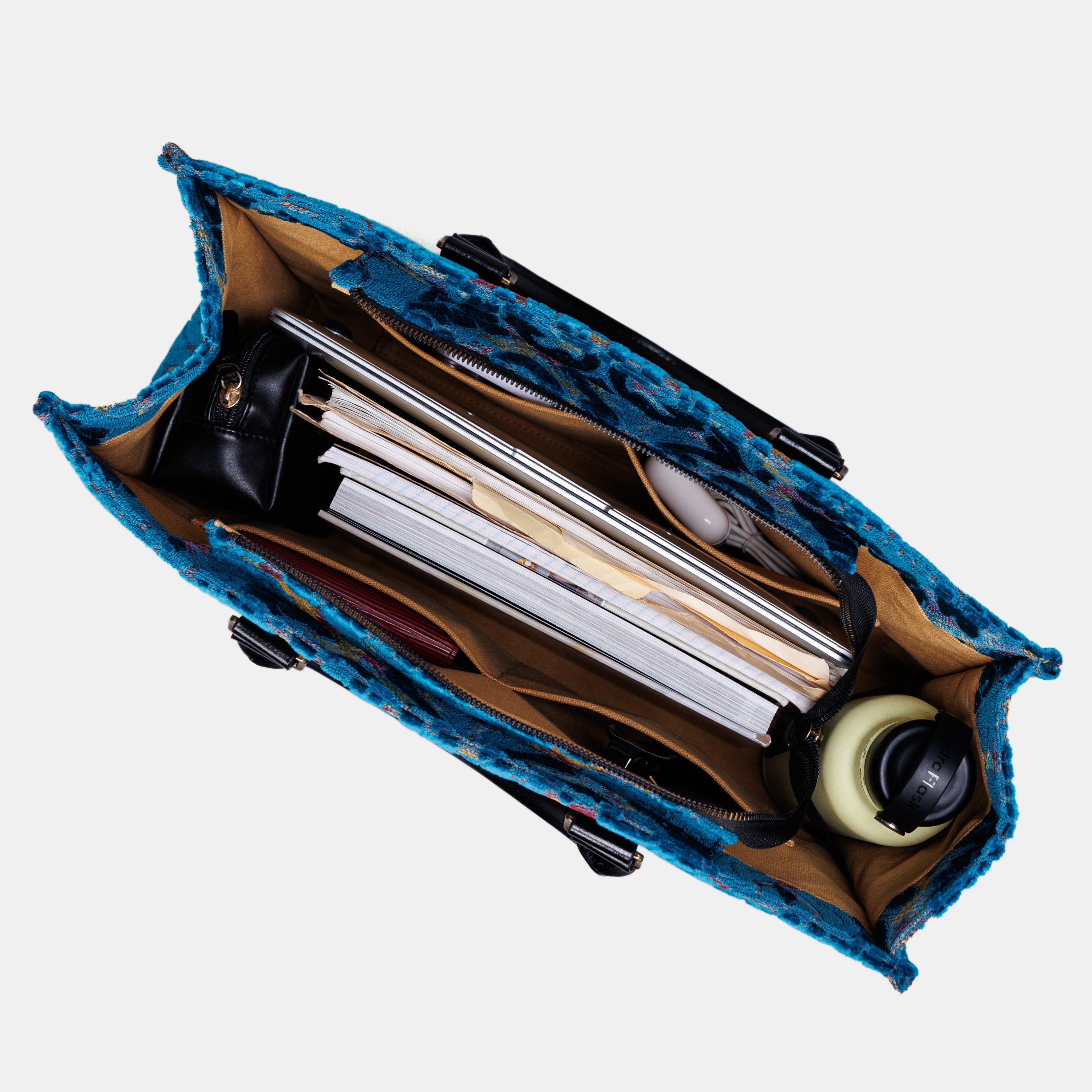 Burnout Velvet Aqua Blue Laptop Work Tote MCW Handmade-2