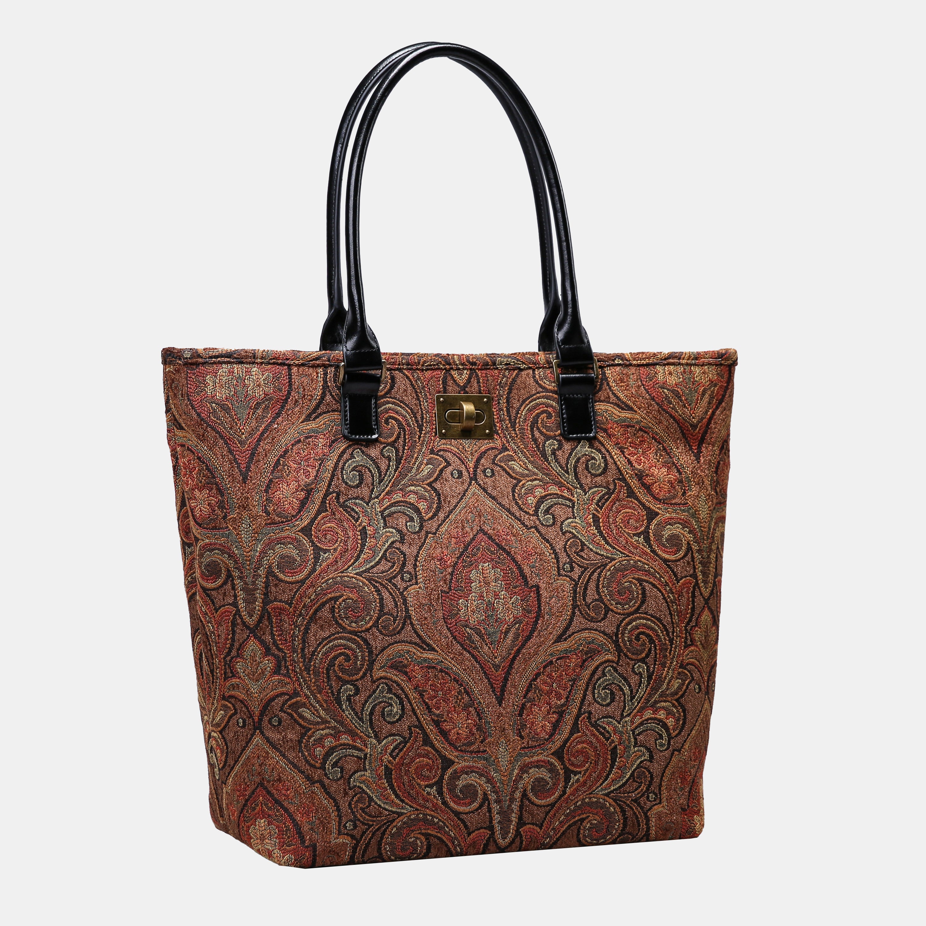 Damask D. Brown Carpet Tote Shopper carpet bag MCW Handmade-1