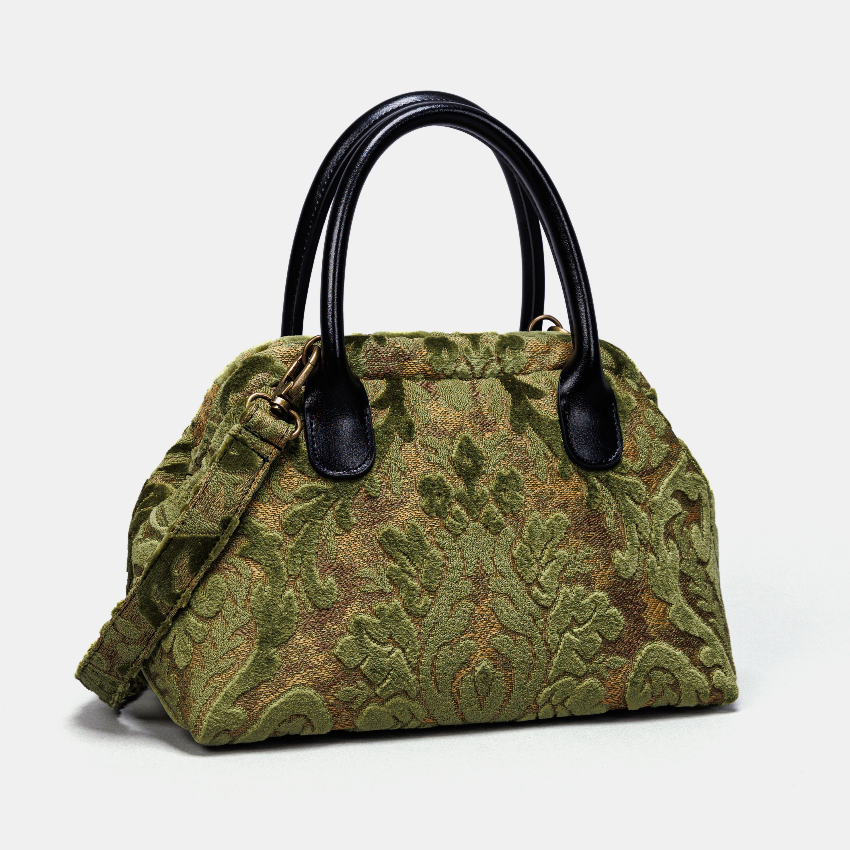 Burnout Velvet Fern Green Carpet Satchel carpet bag MCW Handmade-2