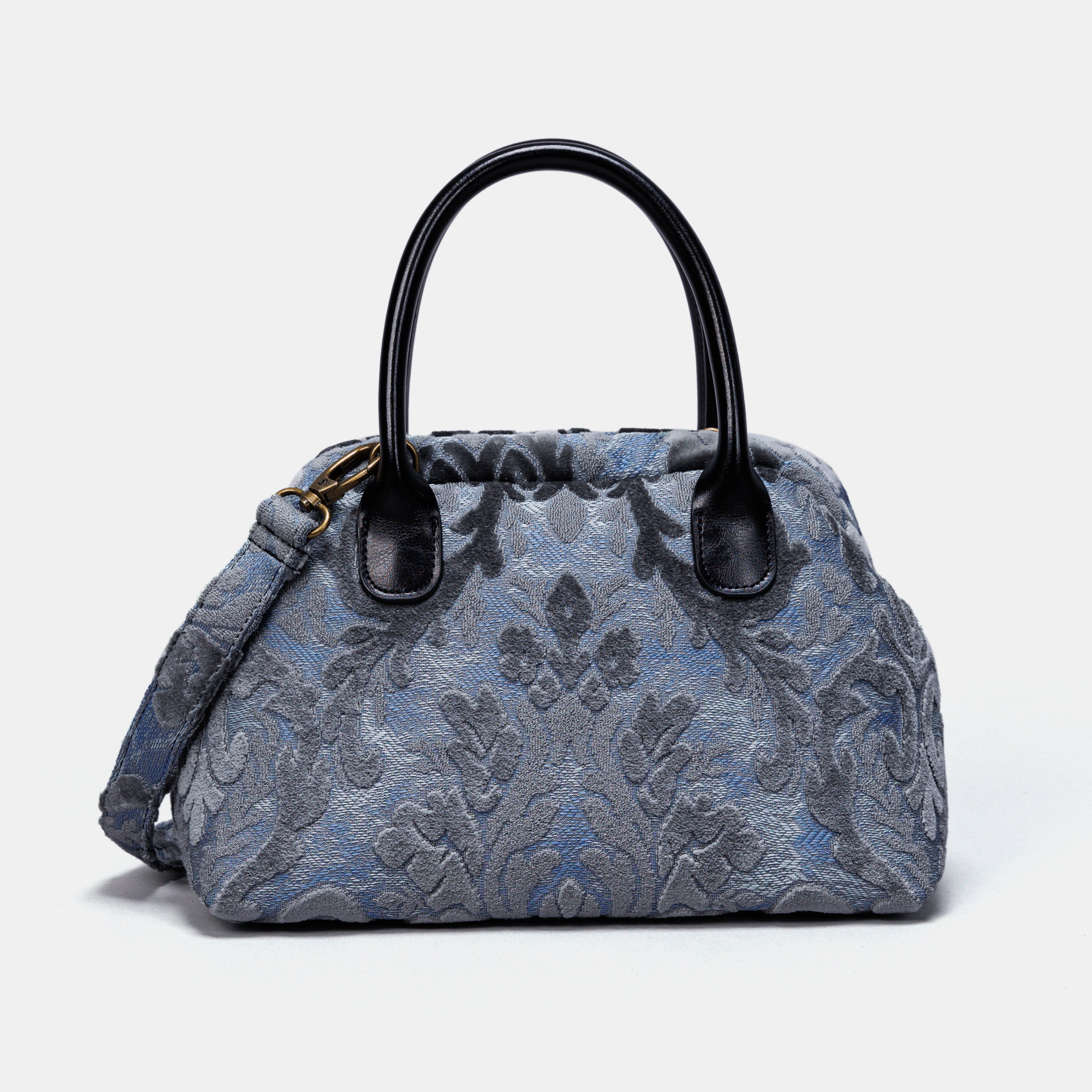 Burnout Velvet Steel Blue Carpet Satchel carpet bag MCW Handmade-2