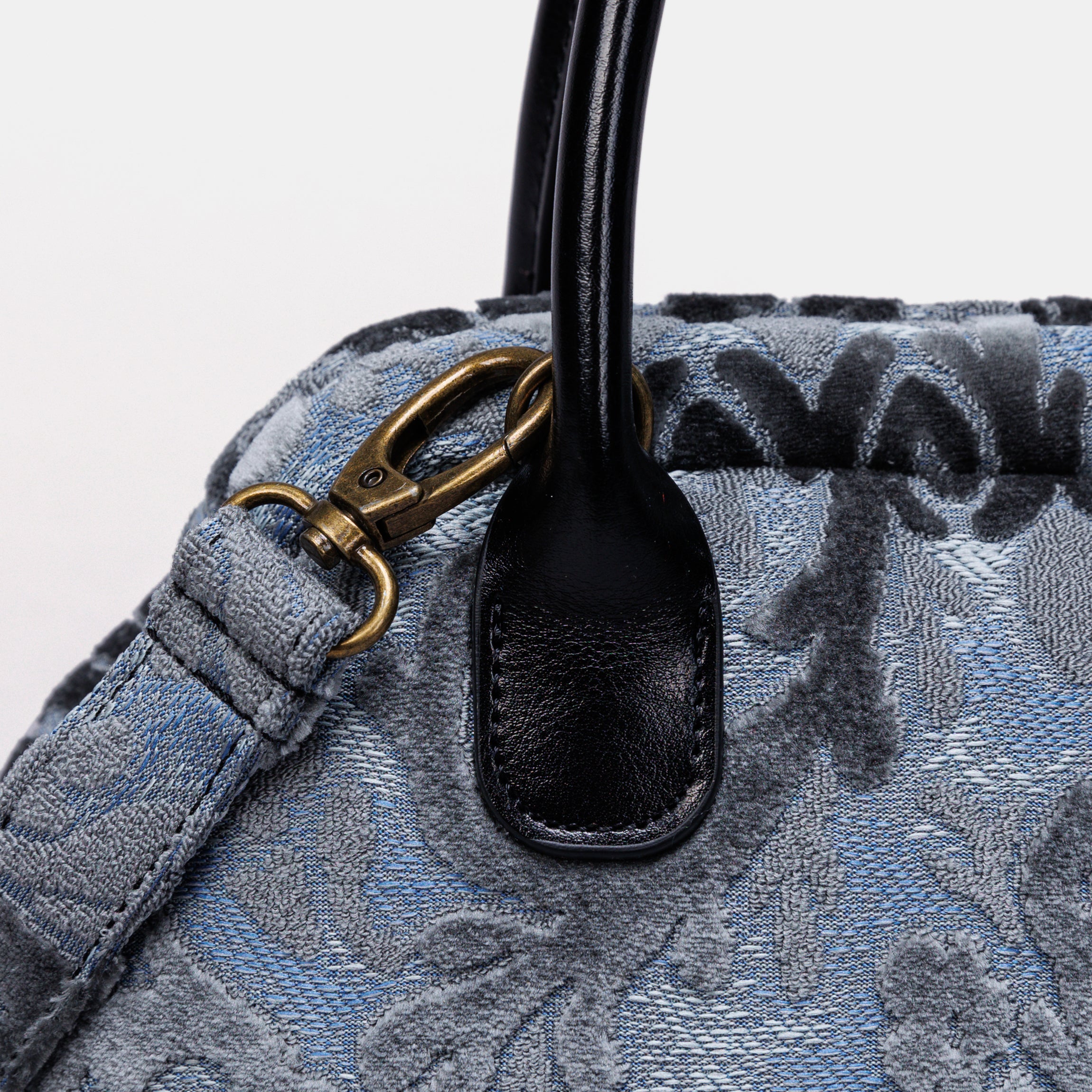 Burnout Velvet Steel Blue Carpet Satchel carpet bag MCW Handmade-3