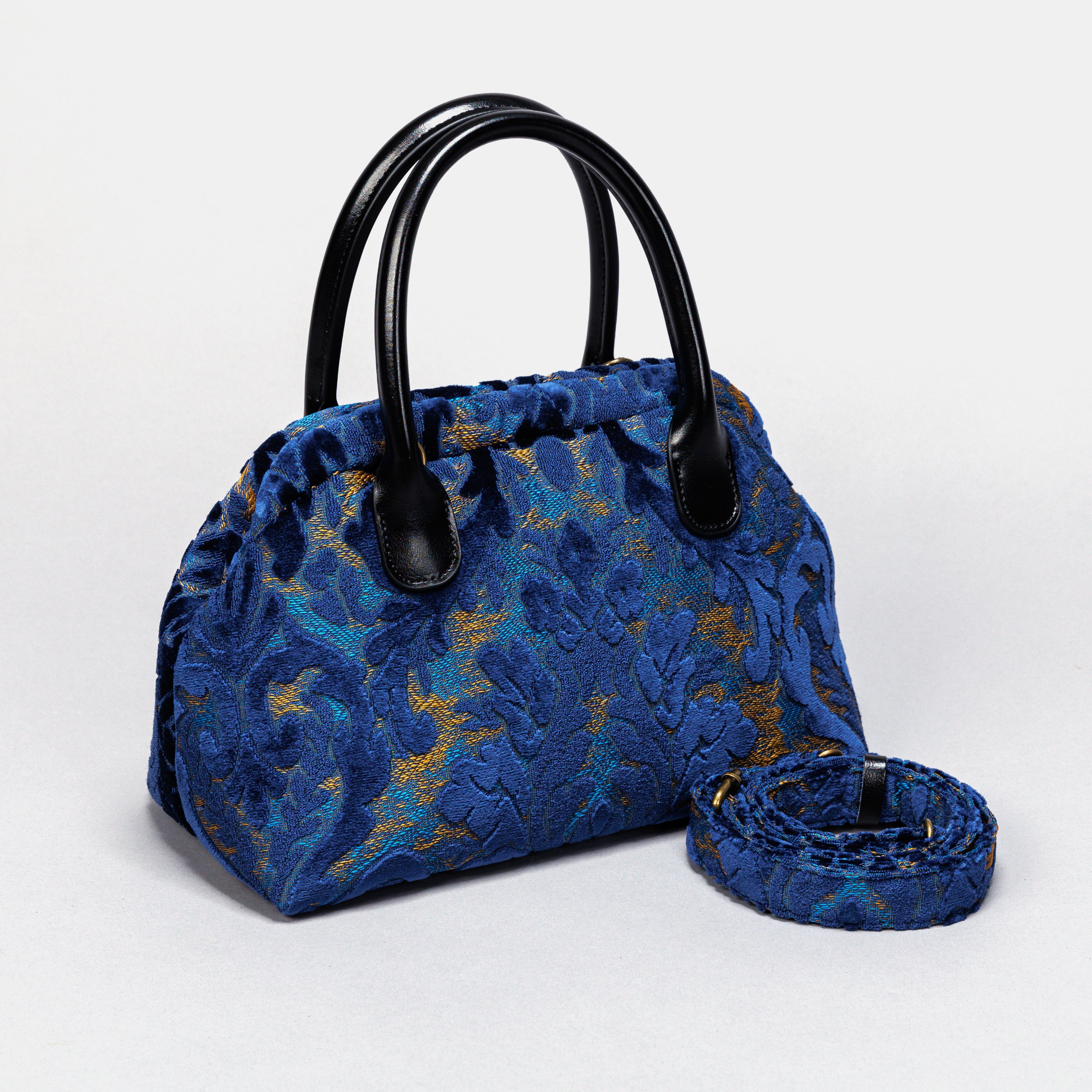 Burnout Velvet Navy Carpet Satchel carpet bag MCW Handmade-1