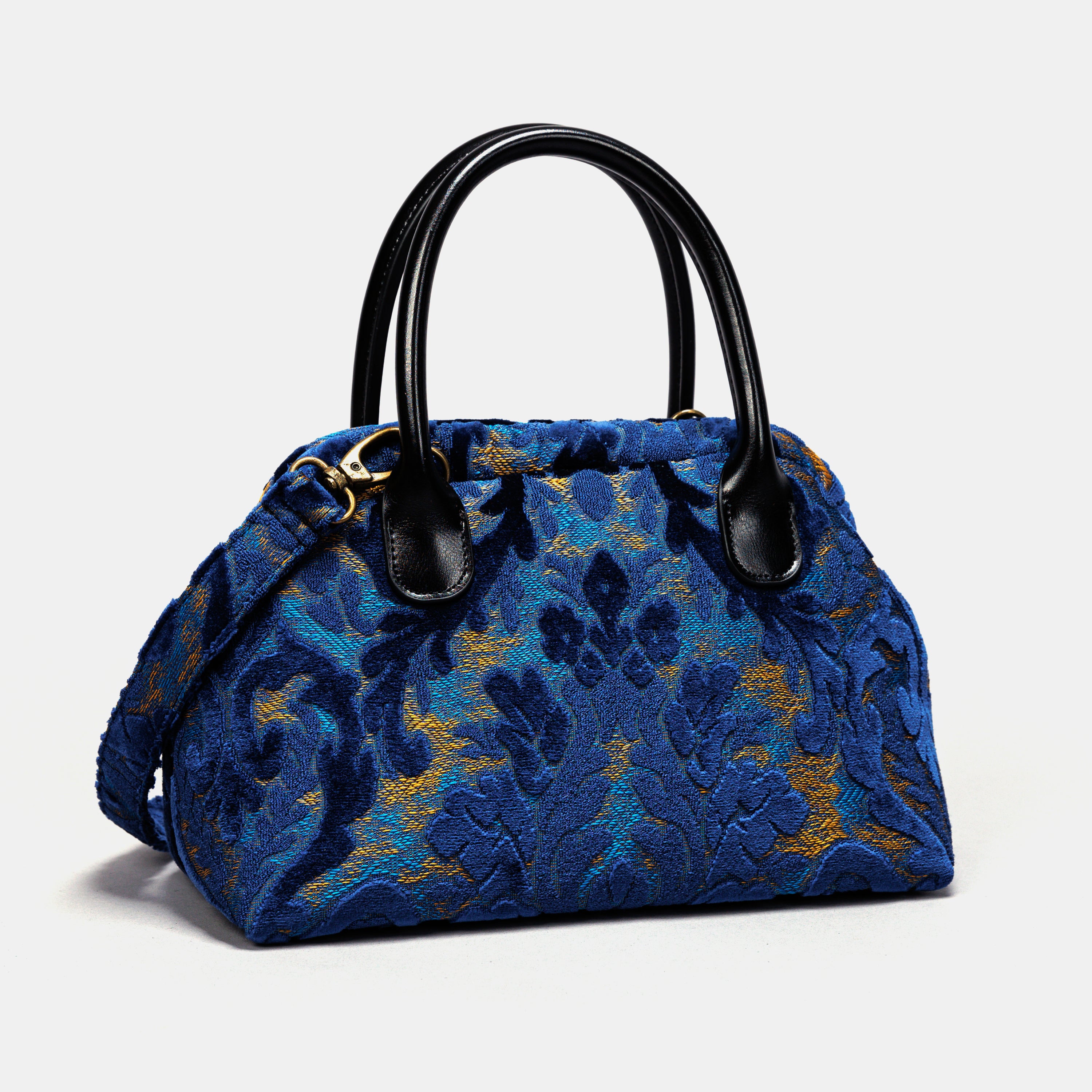 Burnout Velvet Navy Carpet Satchel carpet bag MCW Handmade-2