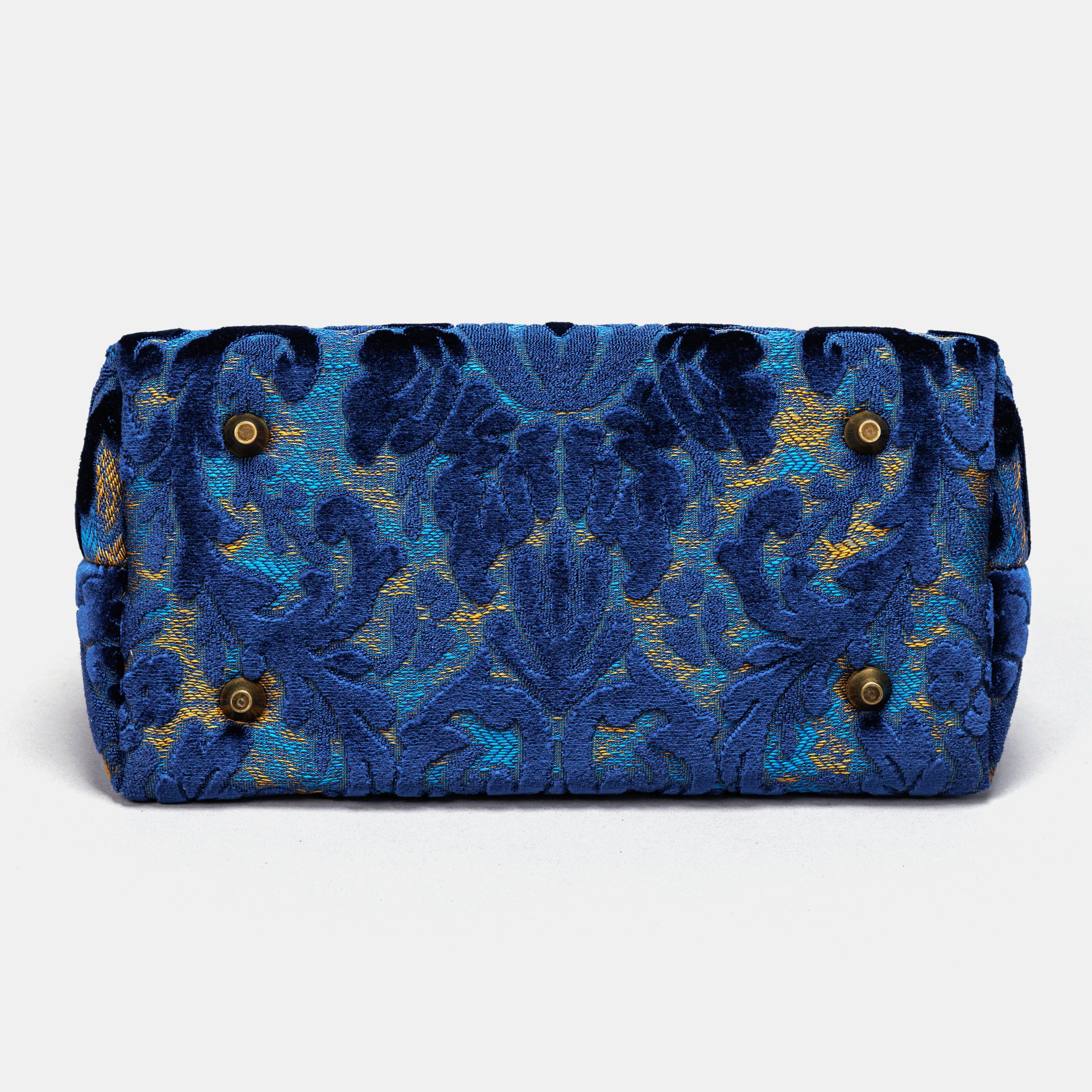 Burnout Velvet Navy Carpet Satchel carpet bag MCW Handmade-5