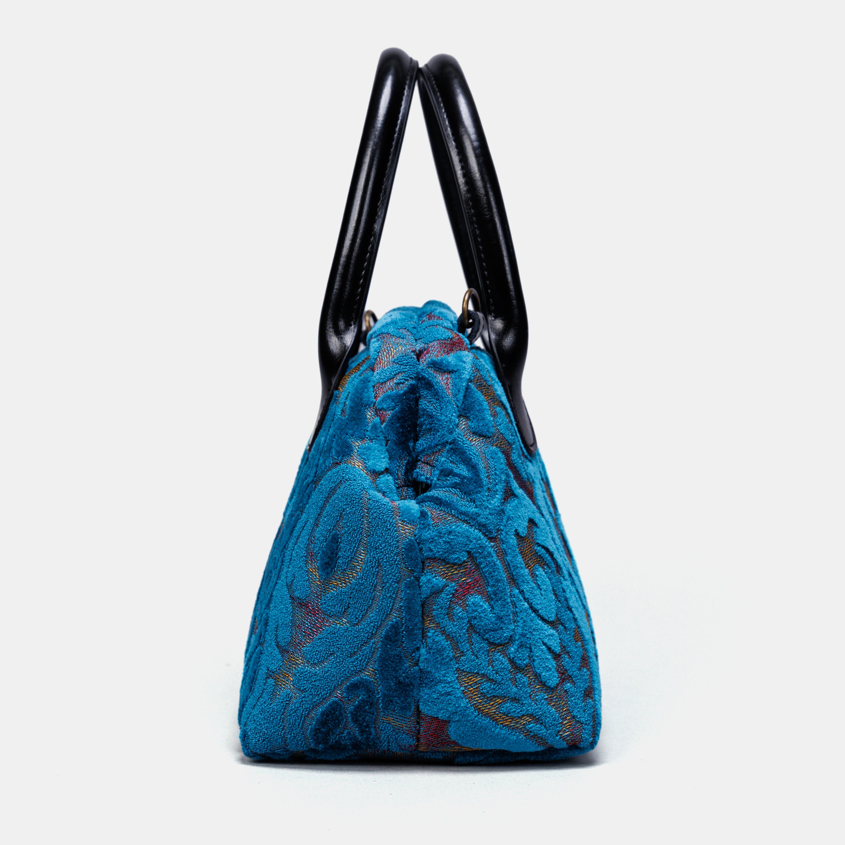 Burnout Velvet Aqua Blue Carpet Satchel carpet bag MCW Handmade-4