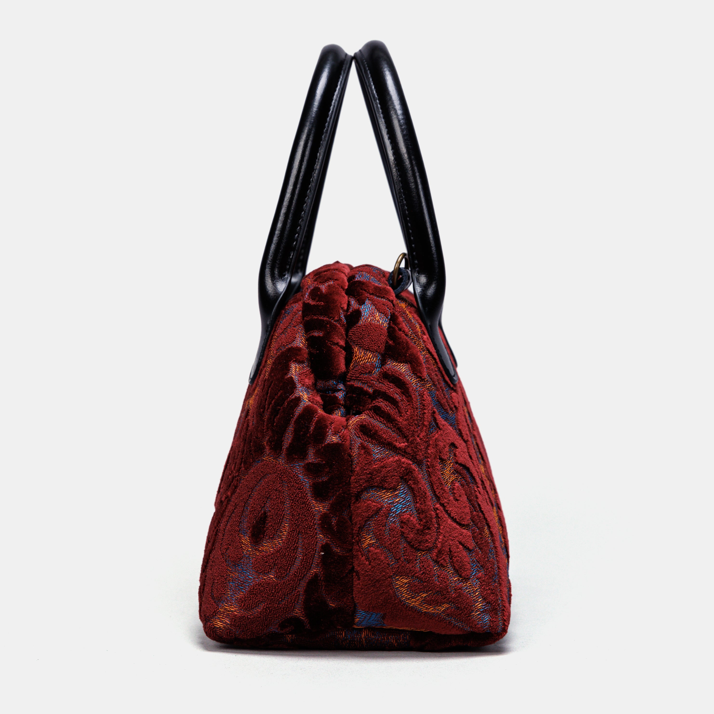 Burnout Velvet Wine Carpet Satchel carpet bag MCW Handmade-4