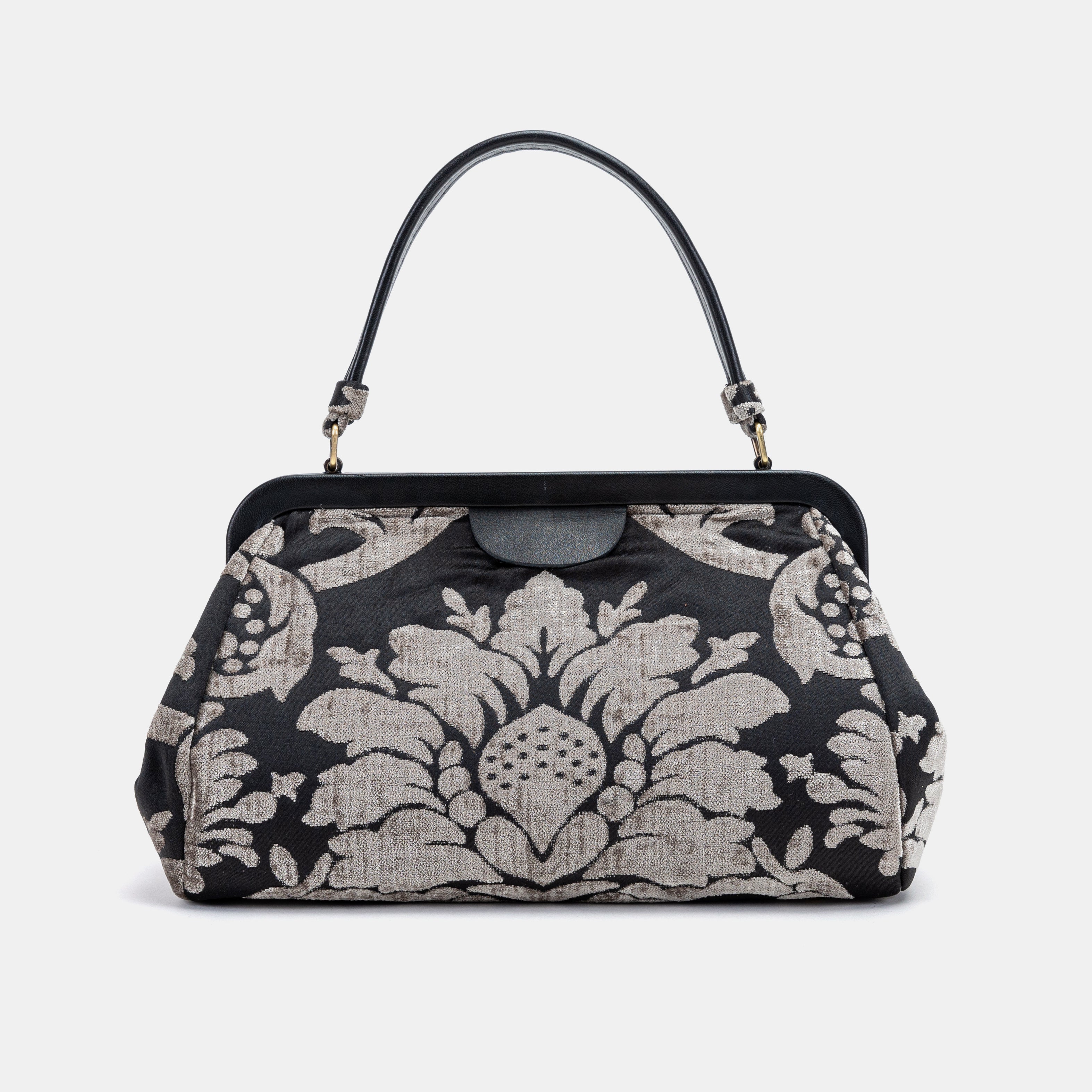 Luxury Damask Ivory Top Handle Purse Carpetbag of America MCW Handmade main