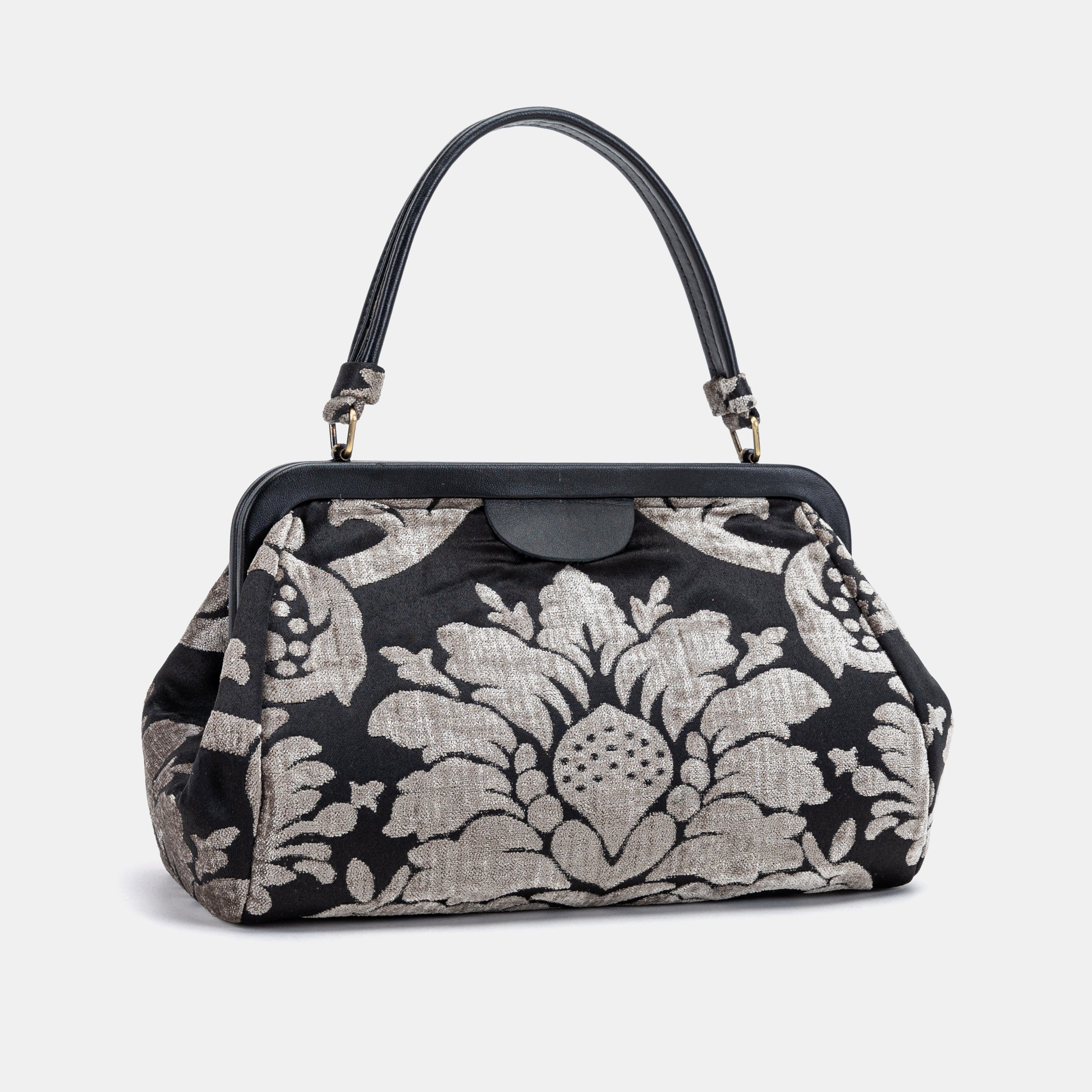 Luxury Damask Ivory Top Handle Purse Carpetbag of America MCW Handmade -1