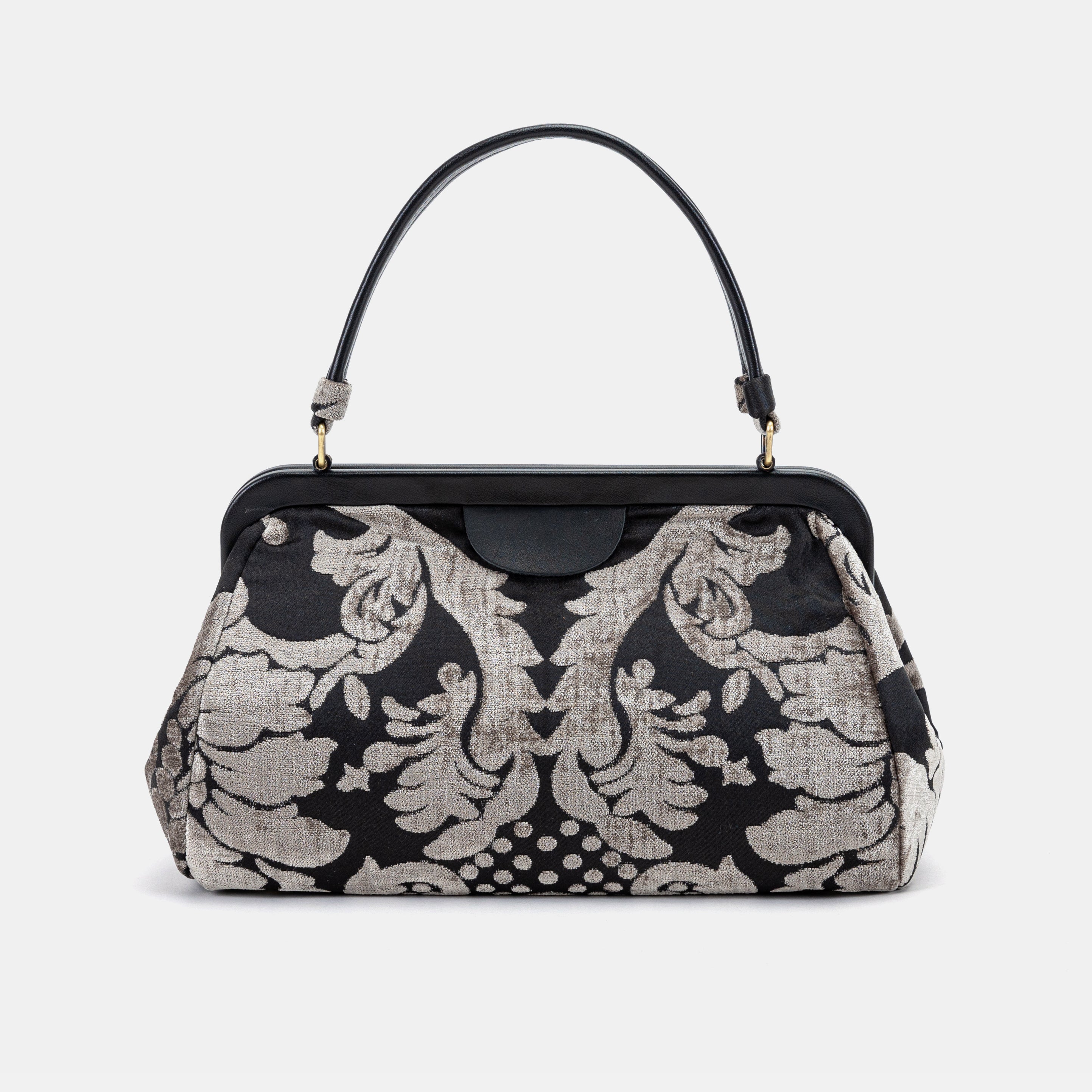 Luxury Damask Ivory Top Handle Purse Carpetbag of America MCW Handmade back