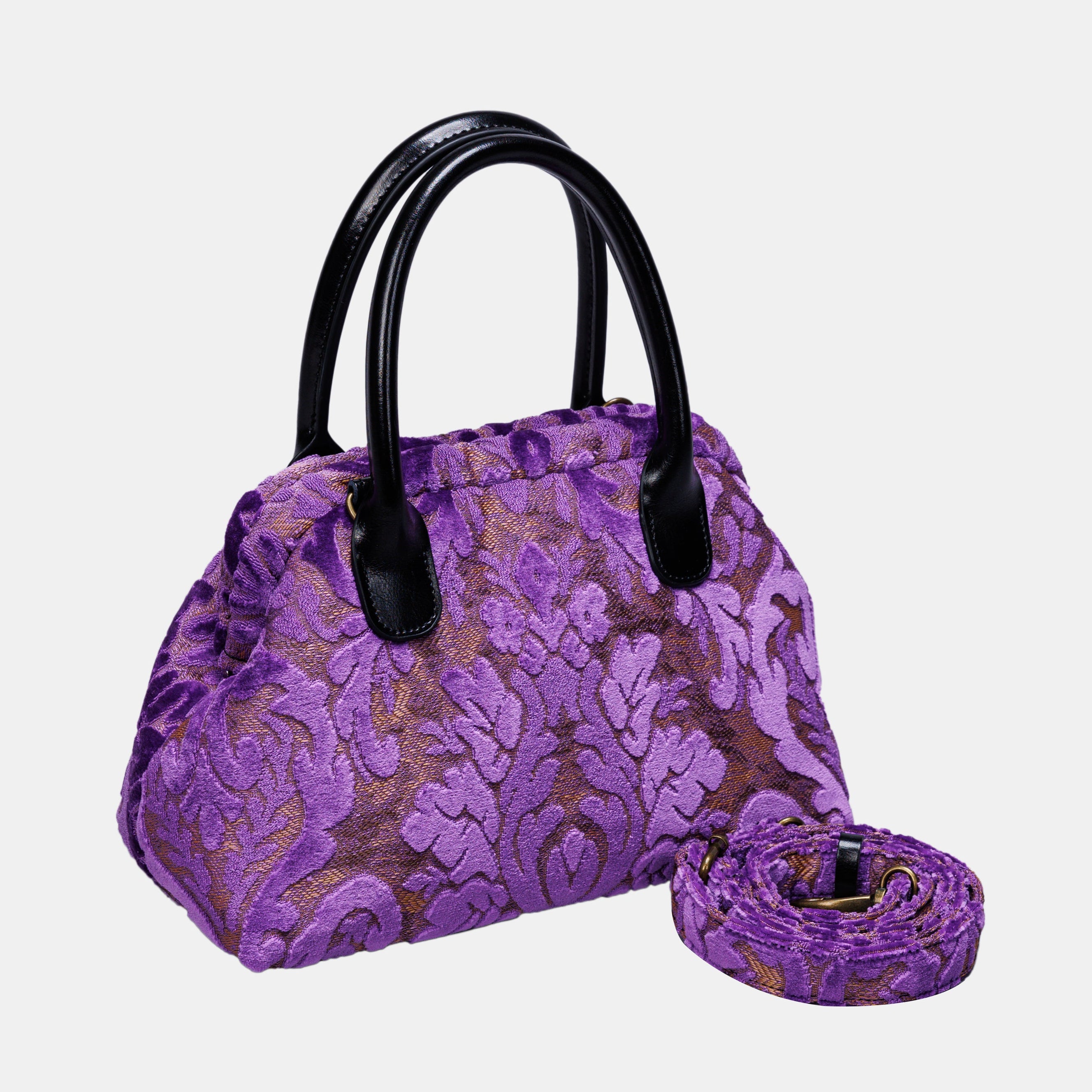 Burnout Velvet Purple Carpet Satchel carpet bag MCW Handmade of America with strap