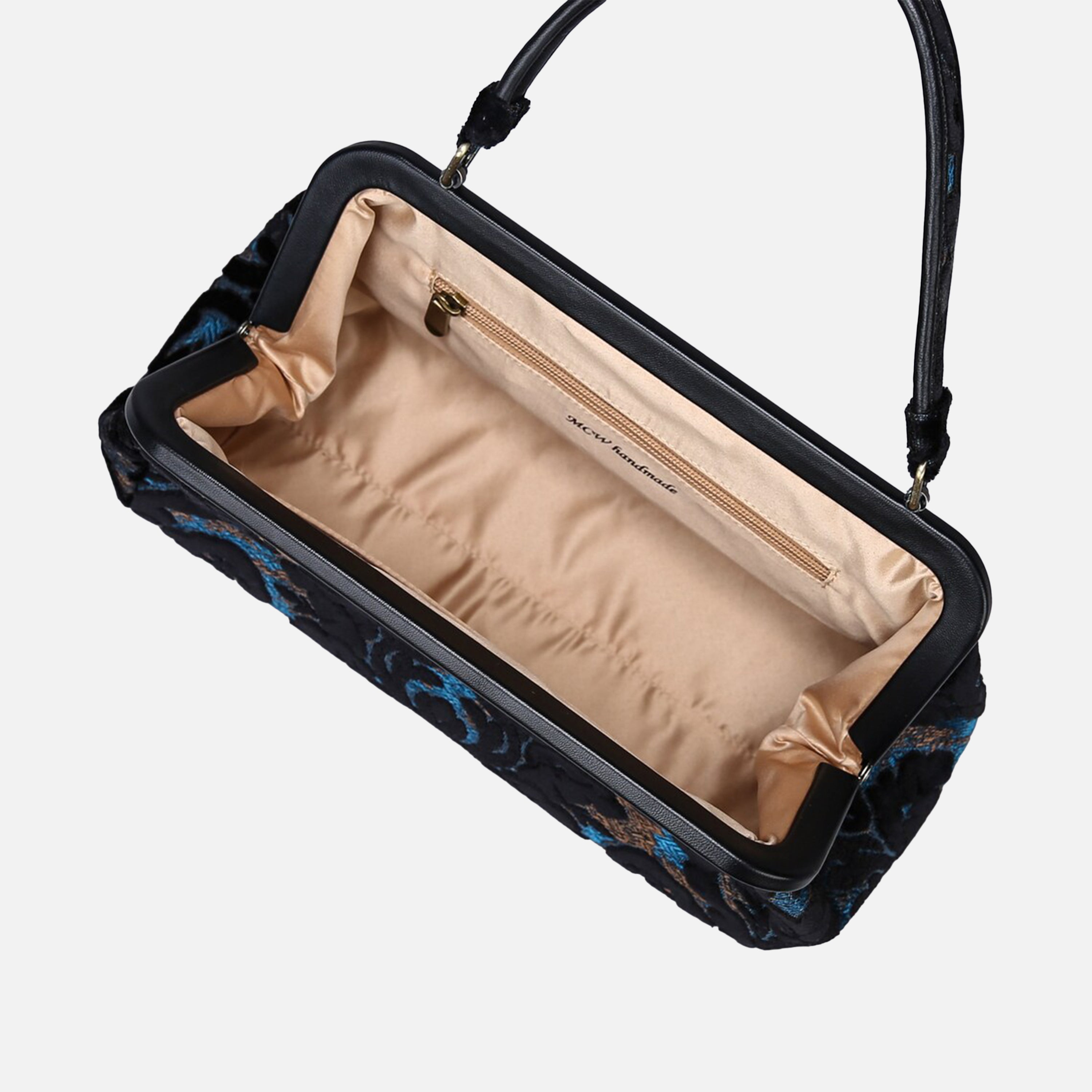 Burnout Velvet Black Top Handle Purse carpet bag MCW Handmade-5