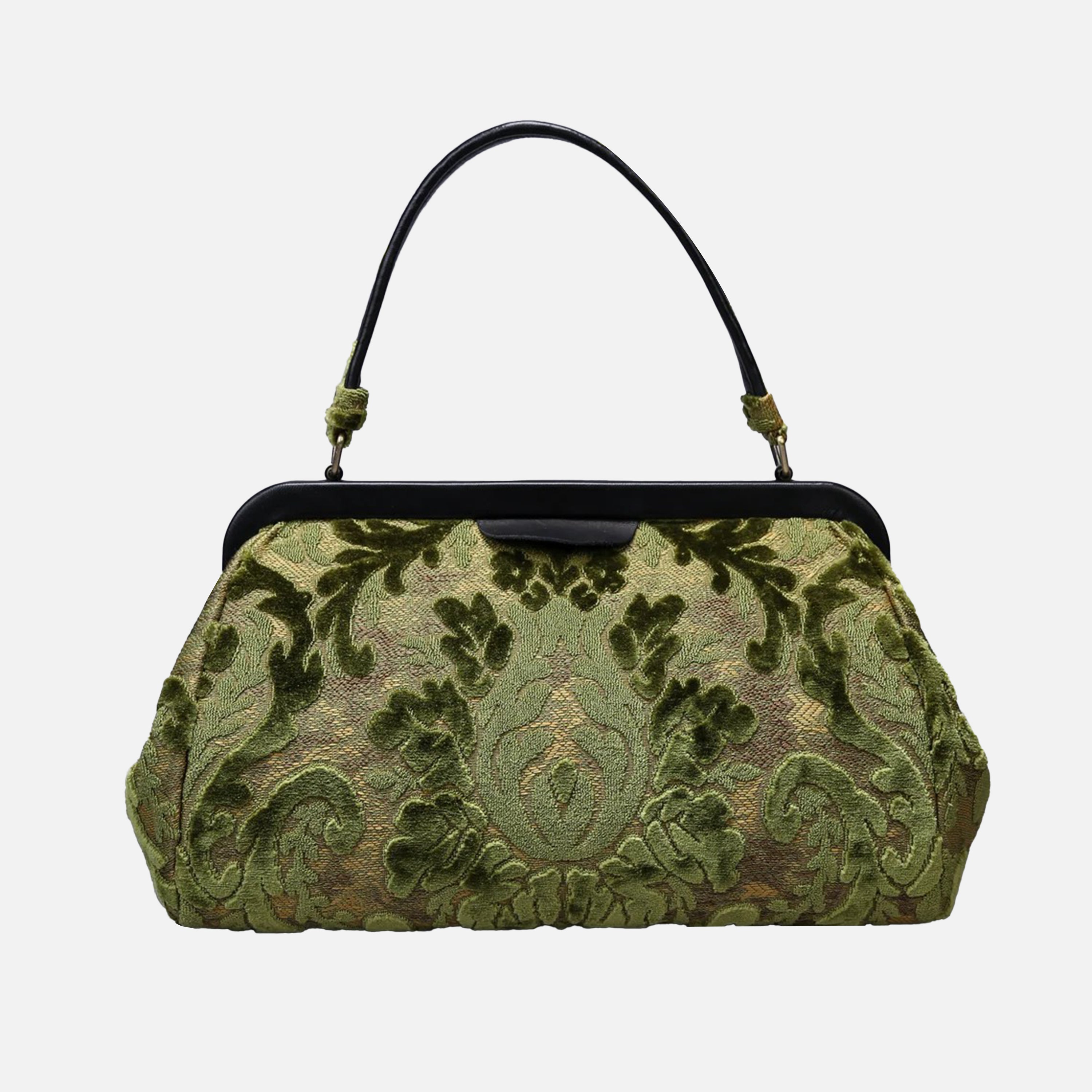 Burnout Velvet Fern Green Top Handle Purse carpet bag MCW Handmade