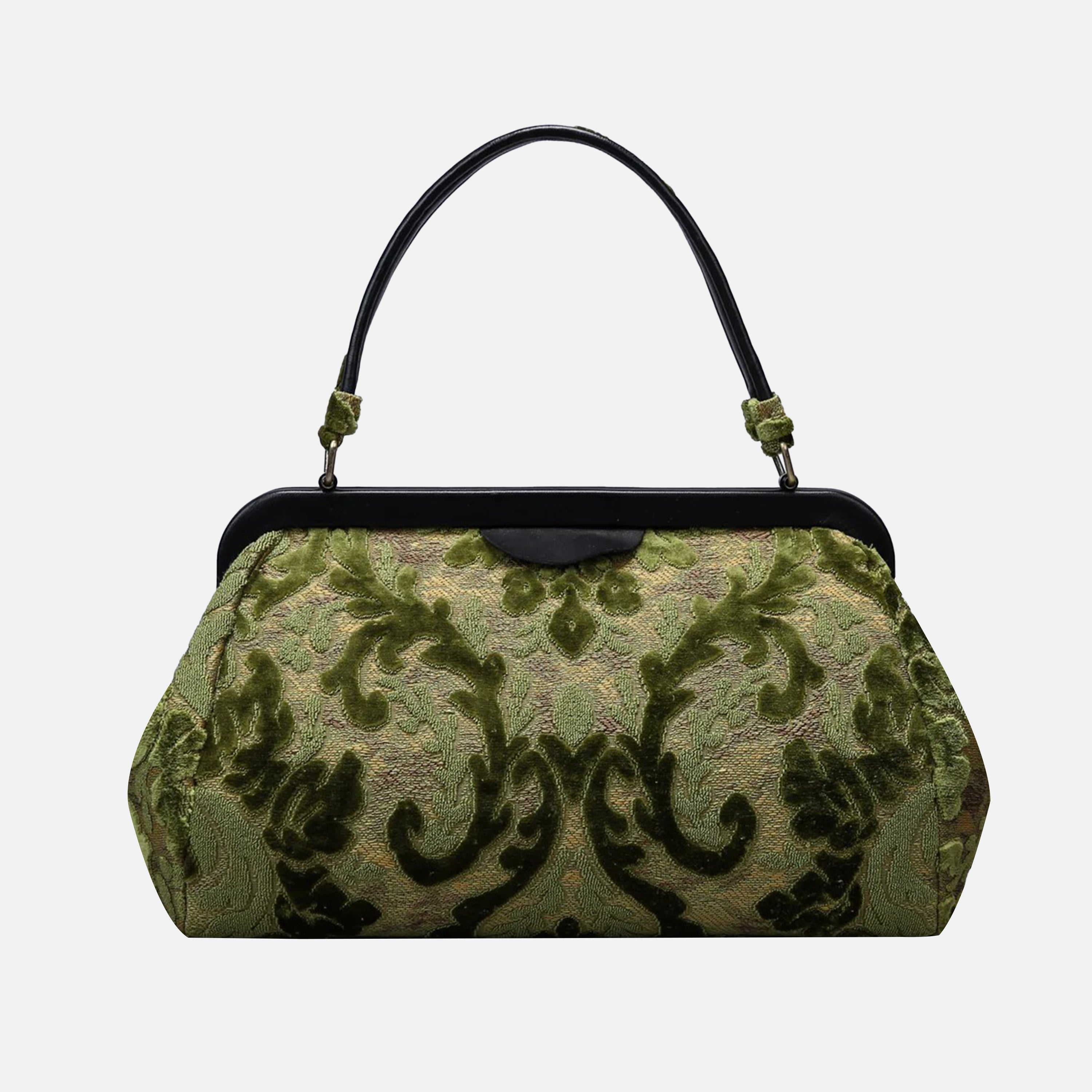 Burnout Velvet Fern Green Top Handle Purse carpet bag MCW Handmade-2