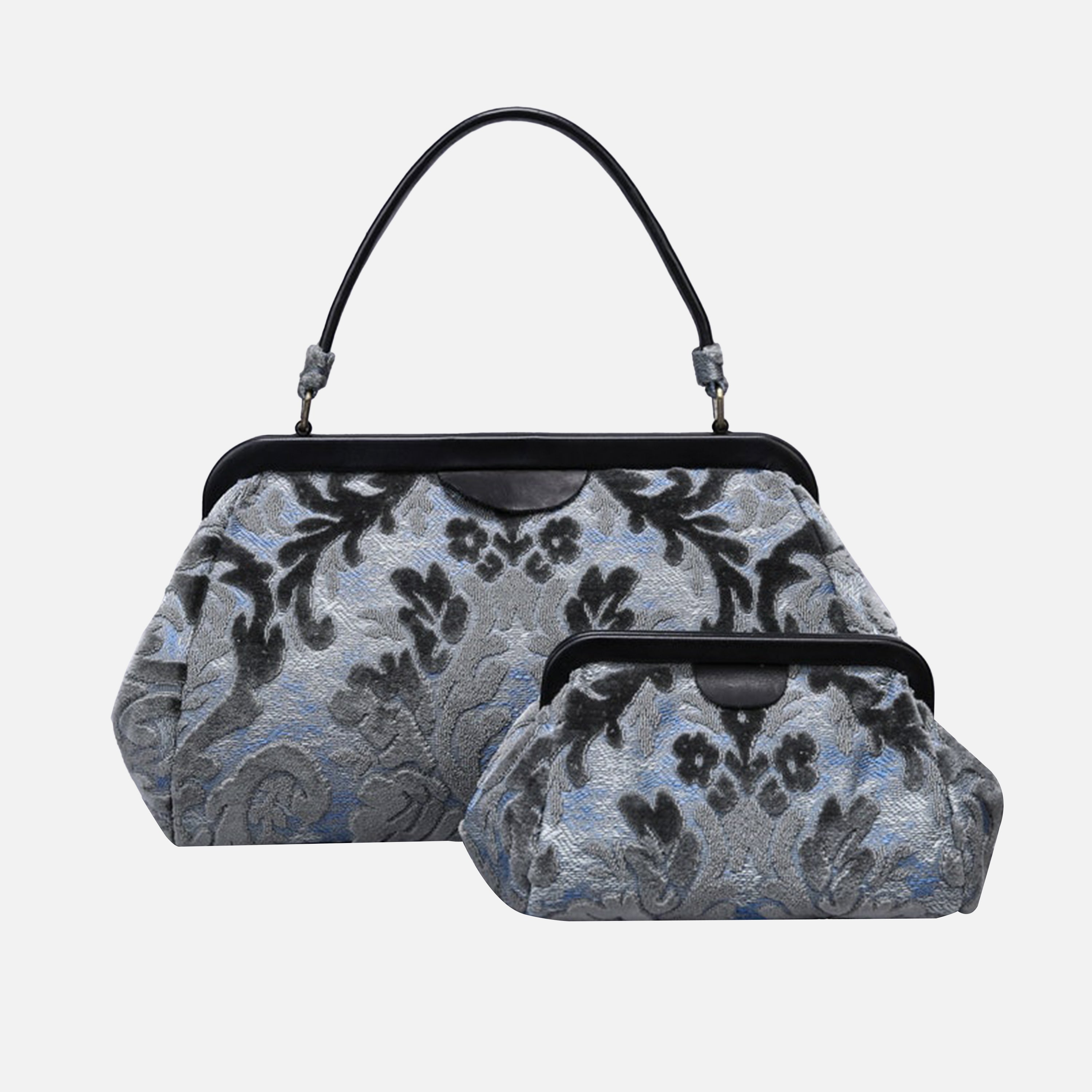 Burnout Velvet Steel Blue Top Handle Purse carpet bag MCW Handmade-4