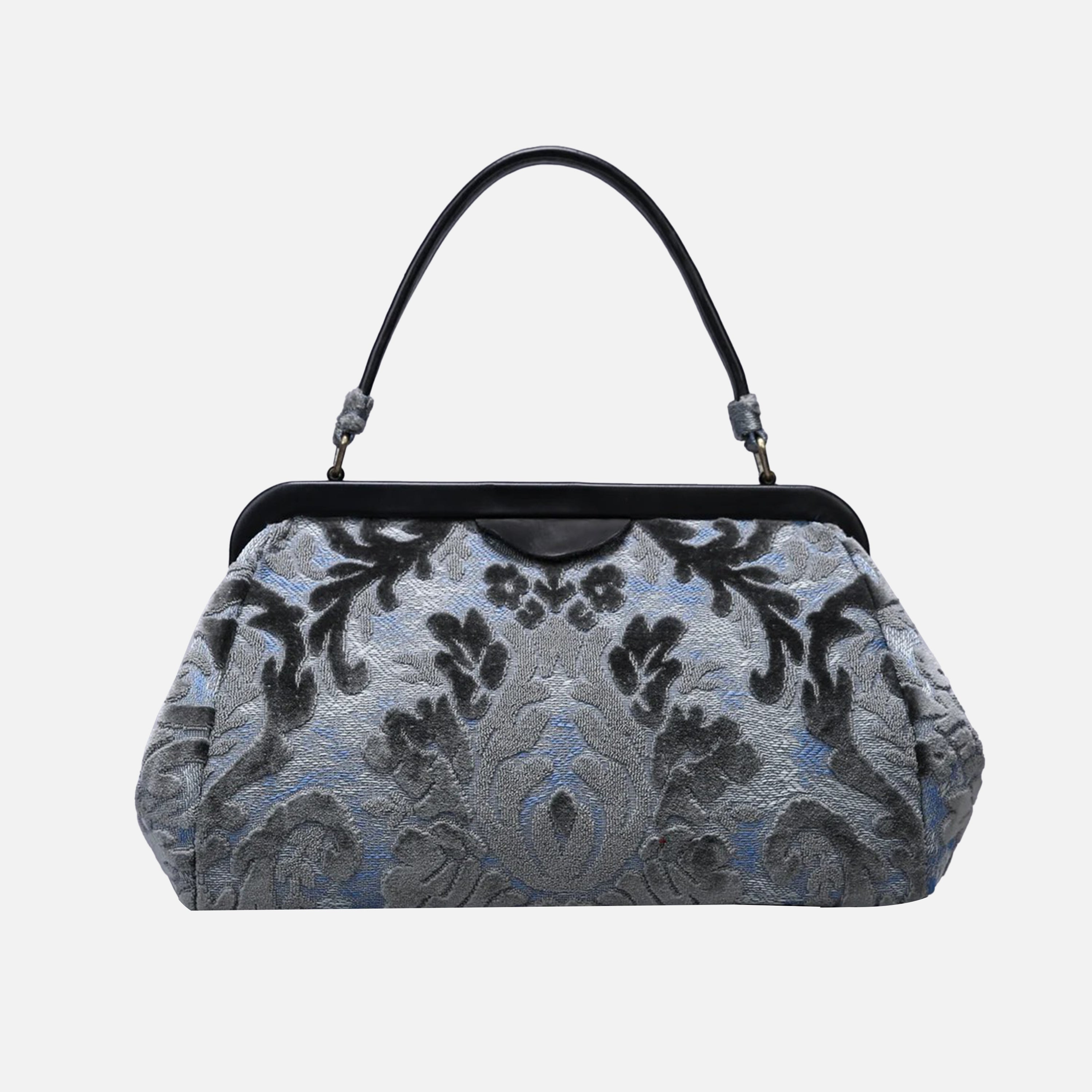Burnout Velvet Steel Blue Top Handle Purse carpet bag MCW Handmade