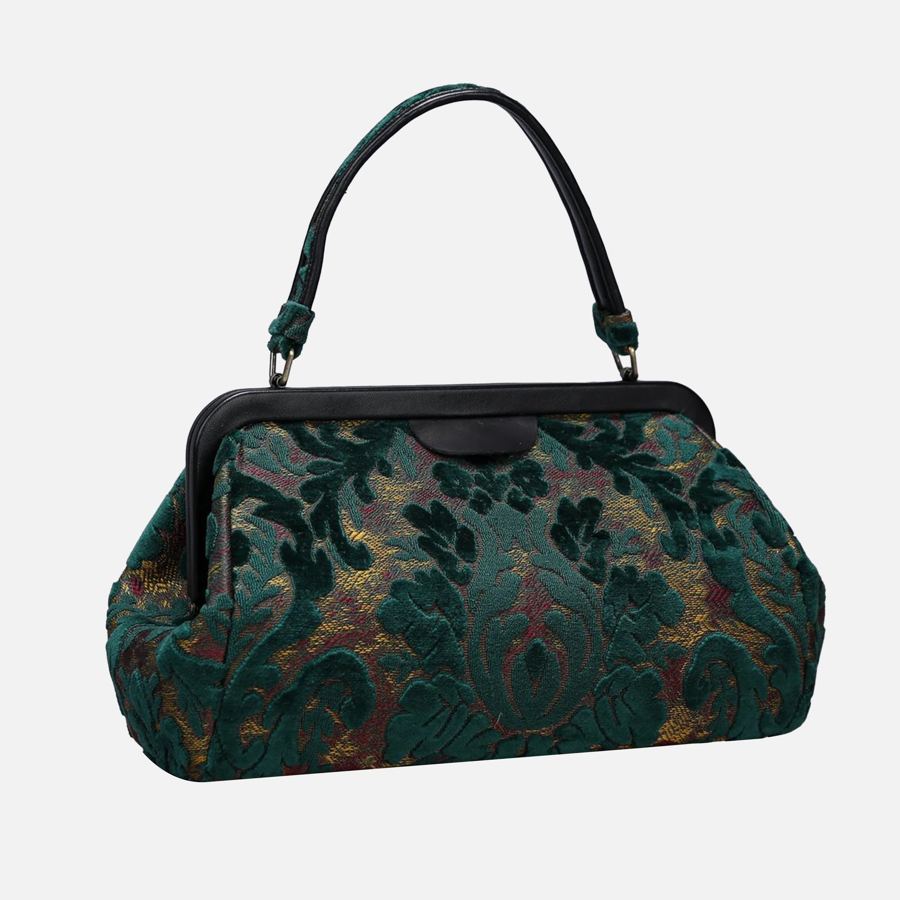 Burnout Velvet Jade Green Top Handle Purse carpet bag MCW Handmade-1