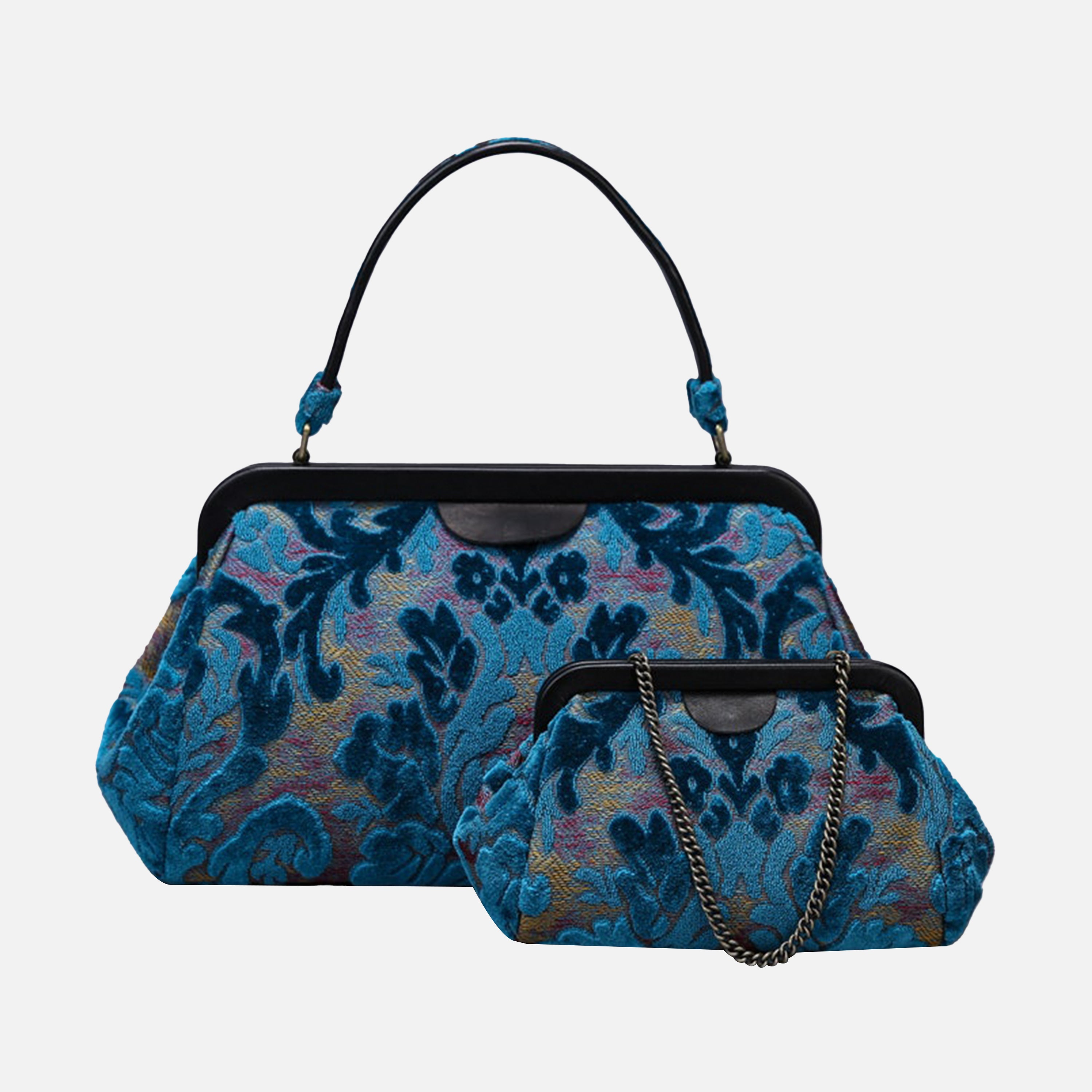 Burnout Velvet Aqua Blue Top Handle Purse carpet bag MCW Handmade-6