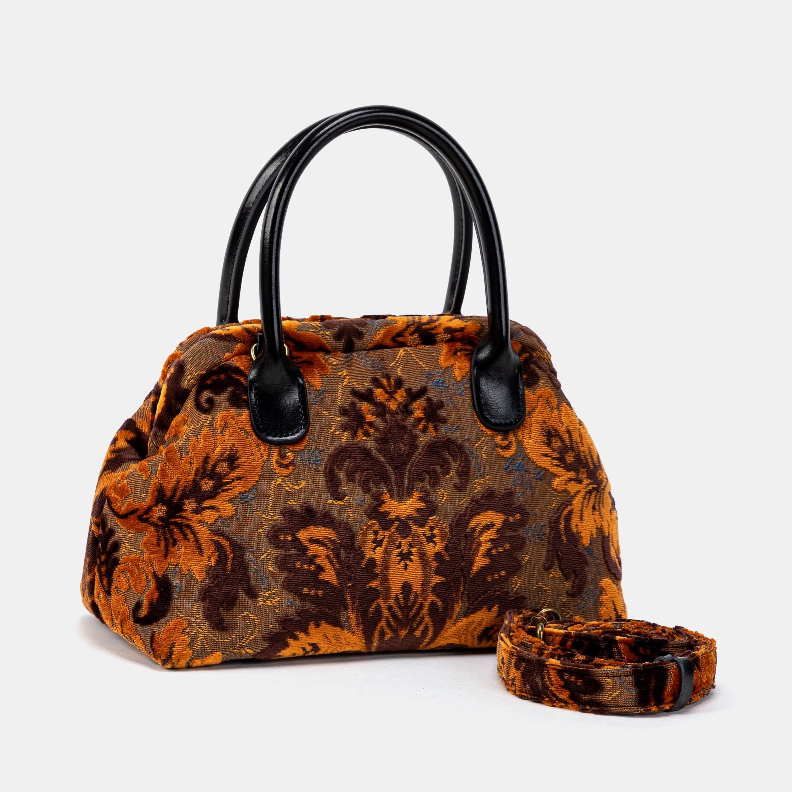 Burnout Velvet Revival Sienna Carpet Satchel Carpetbag of America with strap