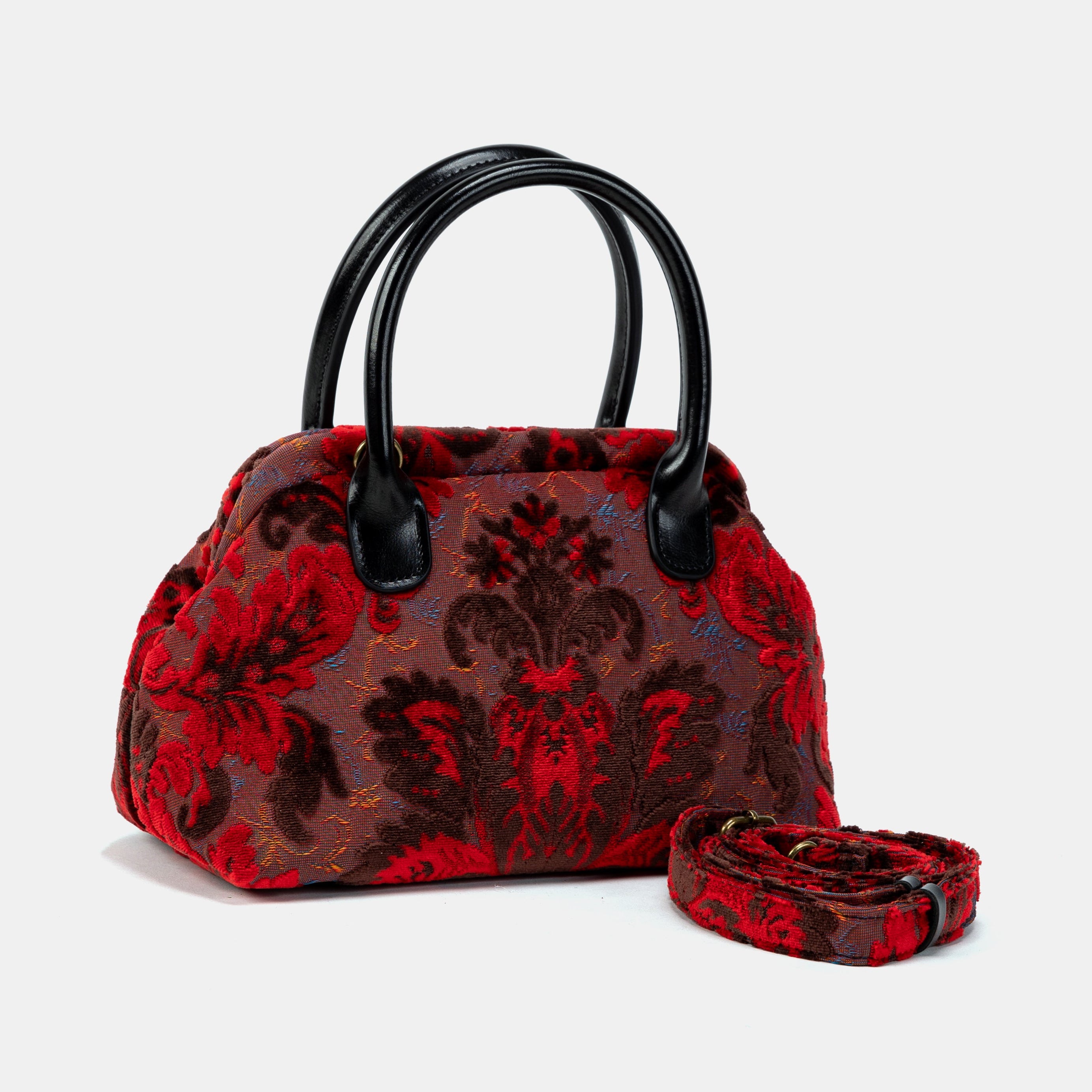 Burnout Velvet Revival Scarlet Carpet Satchel with belt