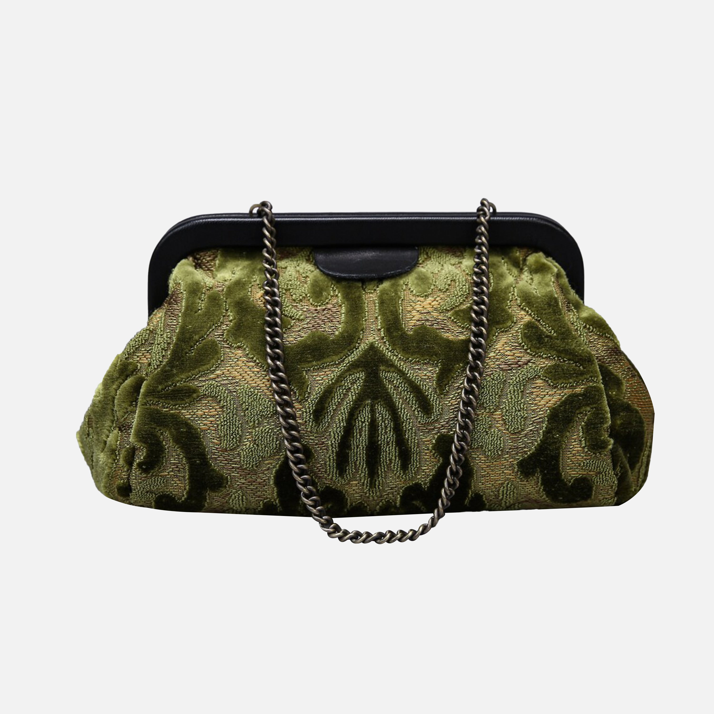 Burnout Velvet Fern Green Evening Bag Clutch carpet bag MCW Handmade