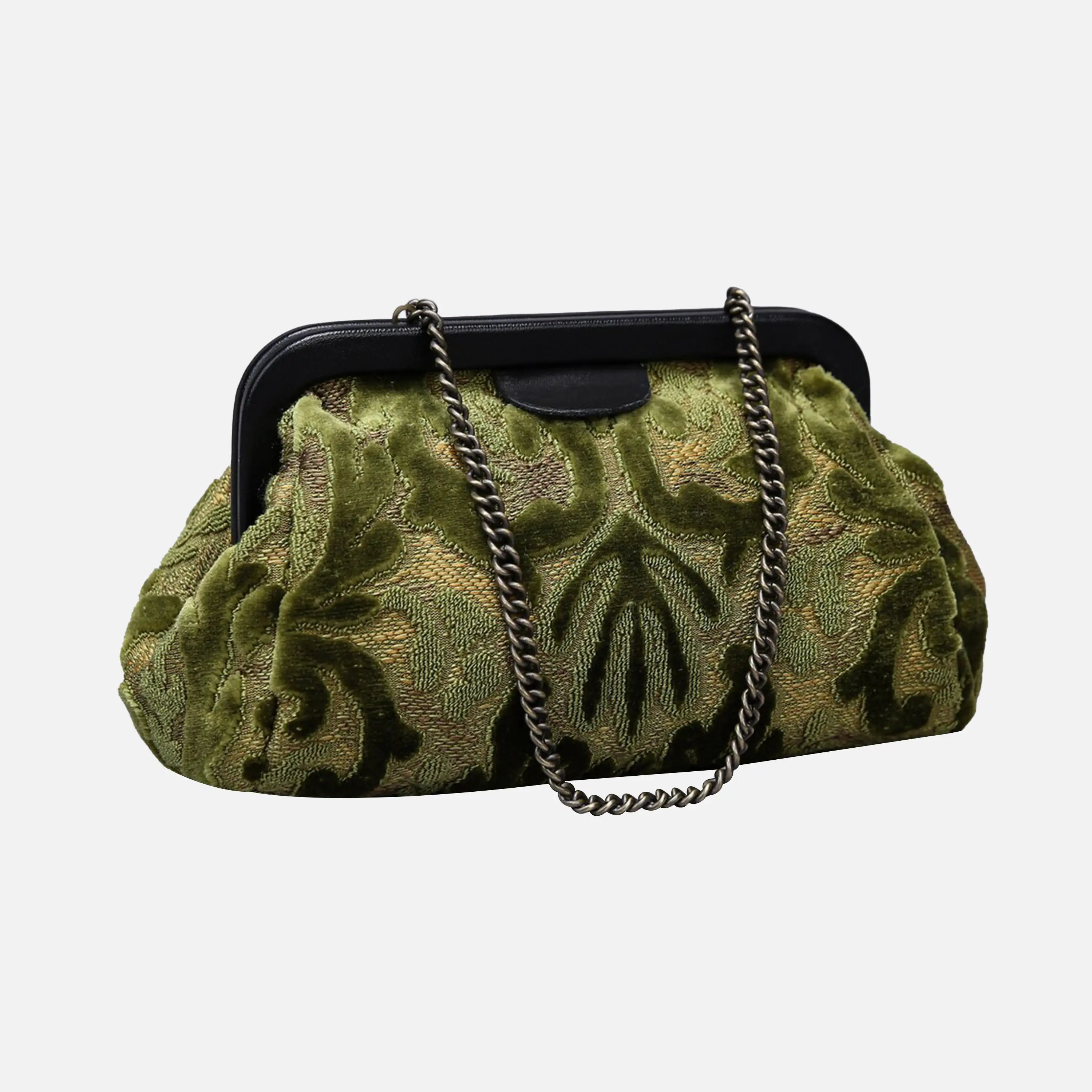 Burnout Velvet Fern Green Evening Bag Clutch carpet bag of America front