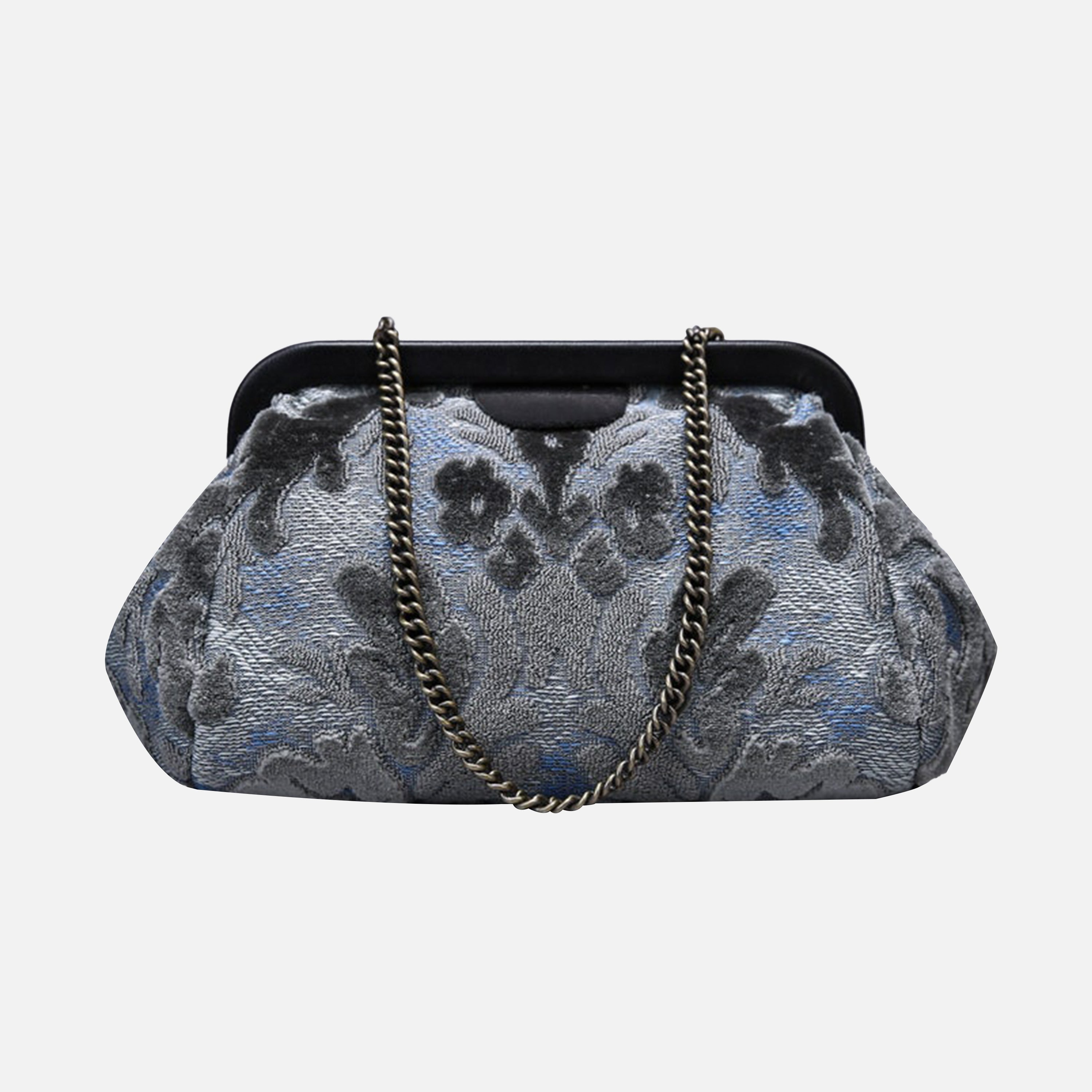 Burnout Velvet Steel Blue Evening Bag Clutch carpet bag MCW Handmade