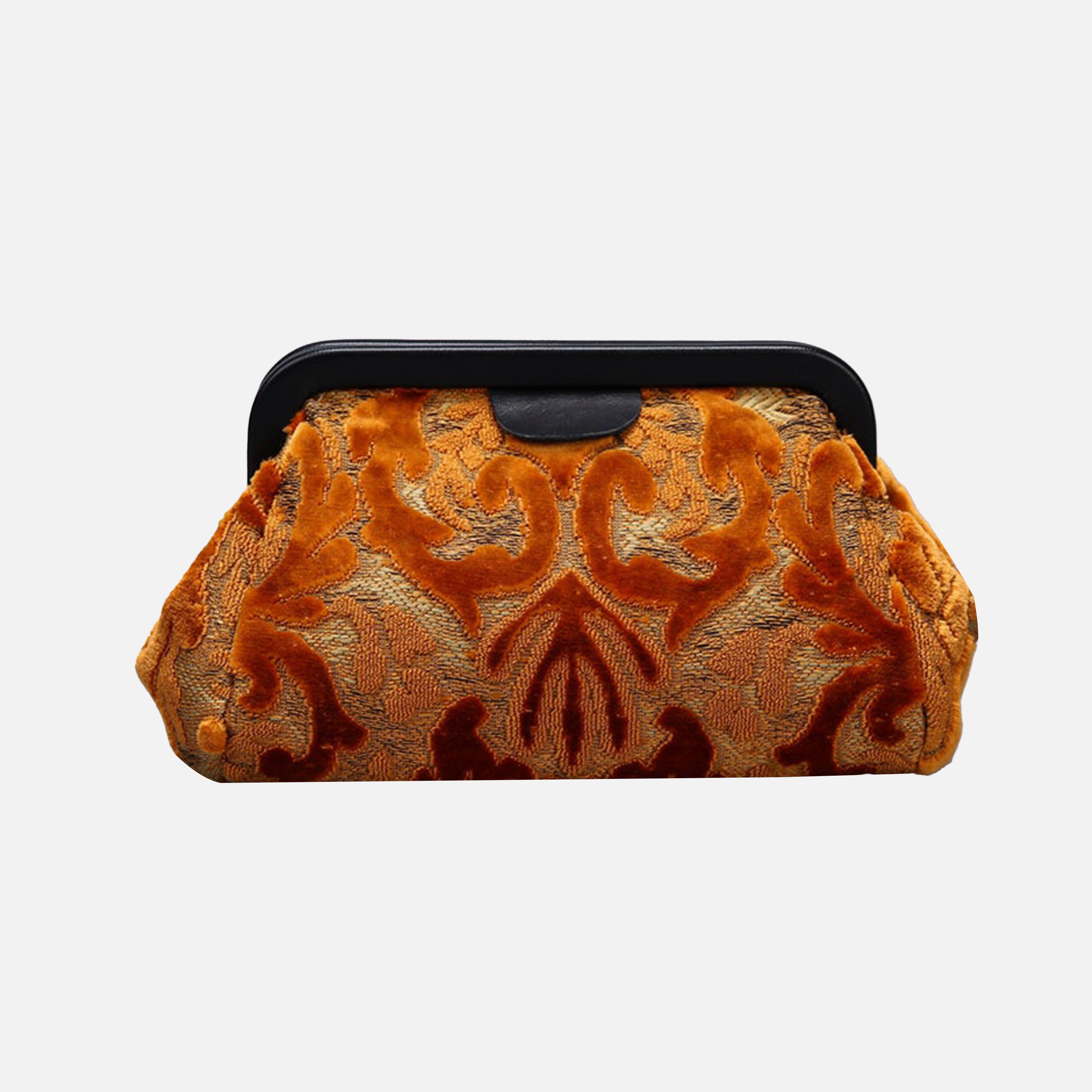 Burnout Velvet Orange Evening Bag Clutch carpet bag MCW Handmade-2