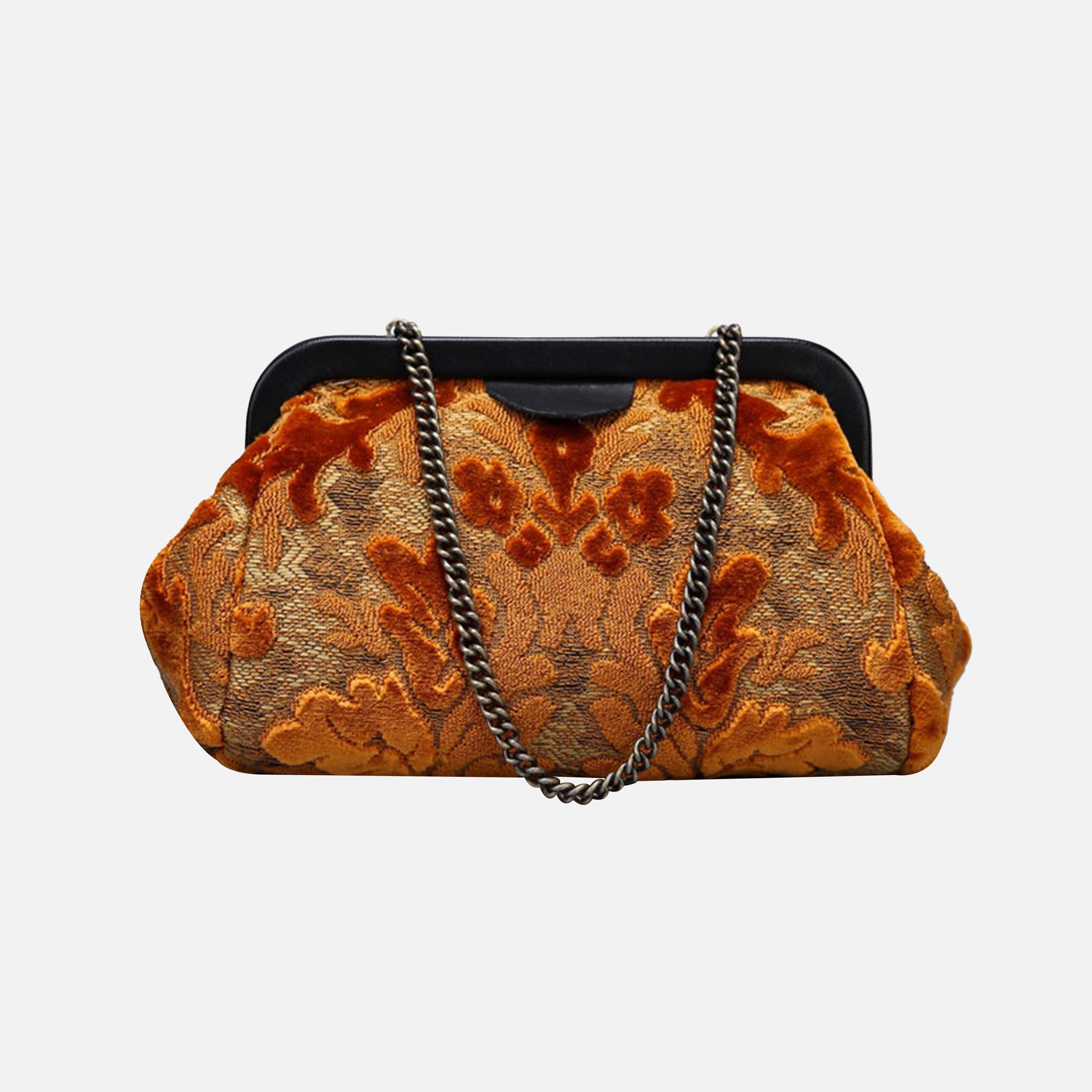 Burnout Velvet Orange Evening Bag Clutch carpet bag MCW Handmade