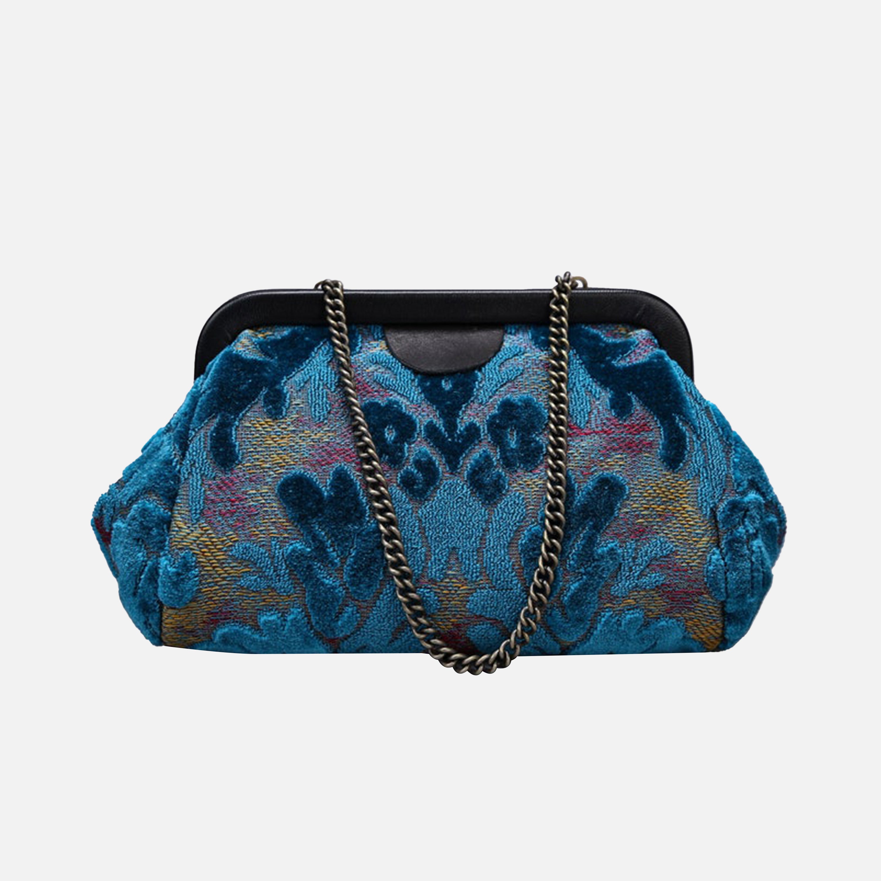 Burnout Velvet Aqua Blue Evening Bag Clutch carpet bag MCW Handmade