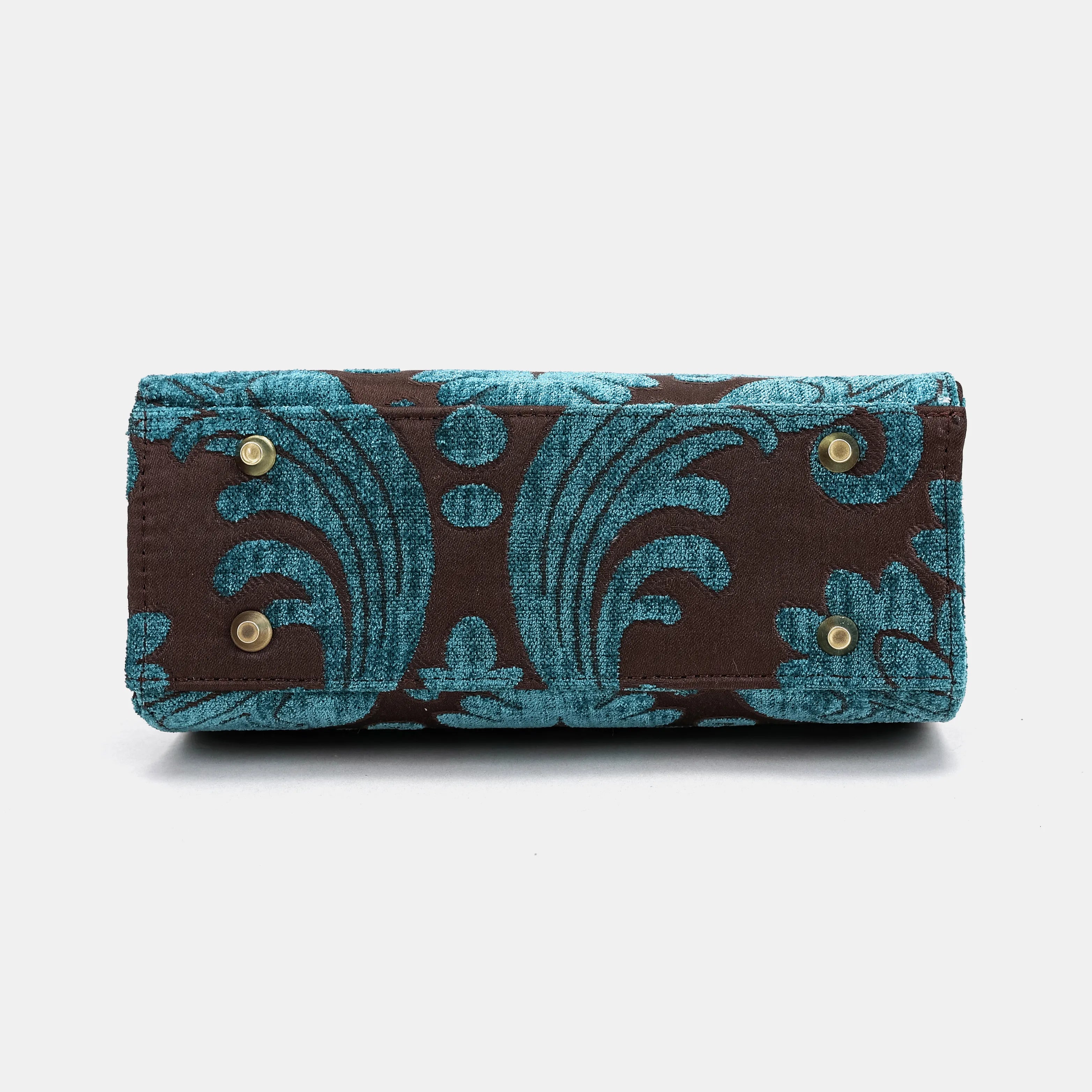Luxury Damask Blue Flap Satchel Carpetbag of America bottom