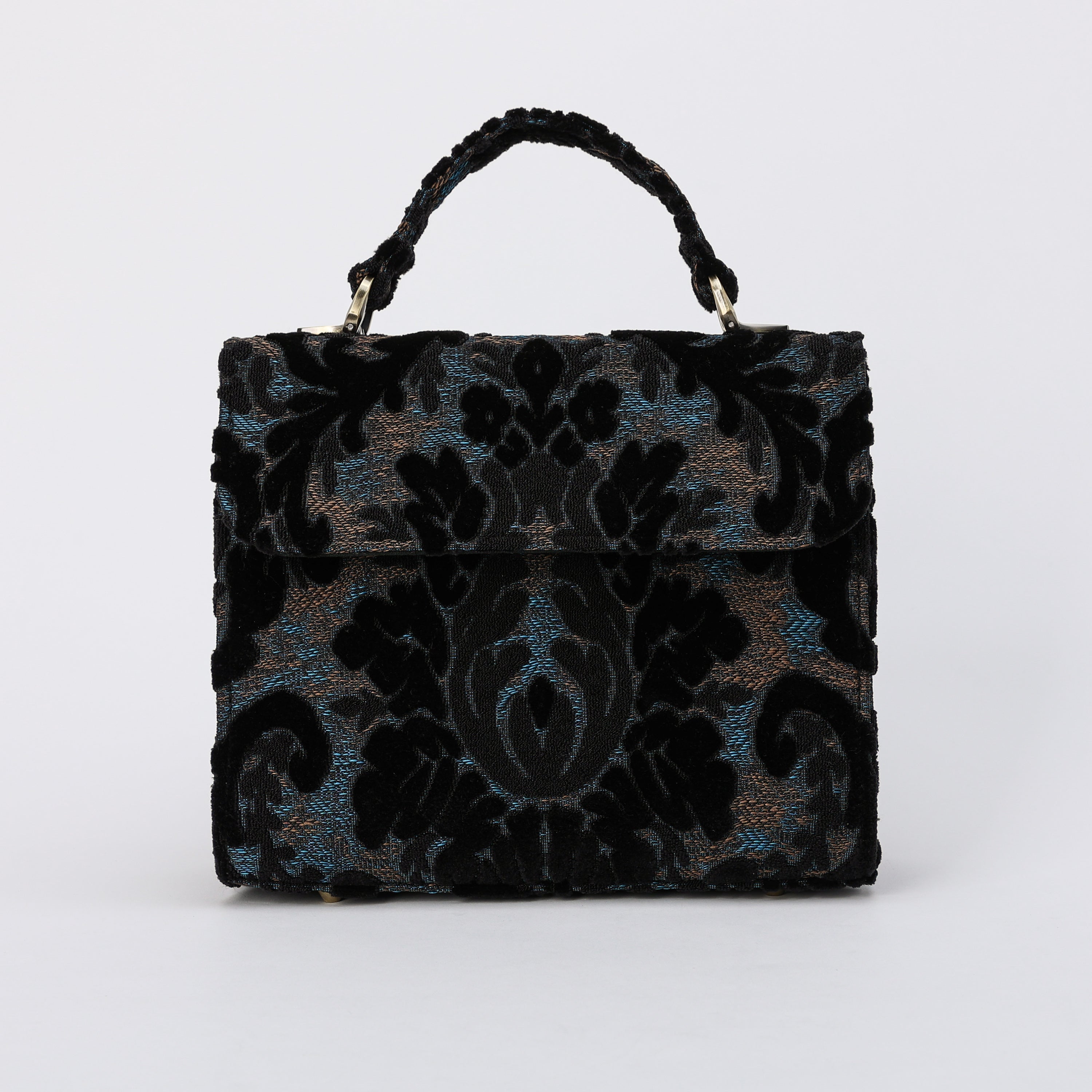 Burnout Velvet Black Flap Satchel carpet bag MCW Handmade