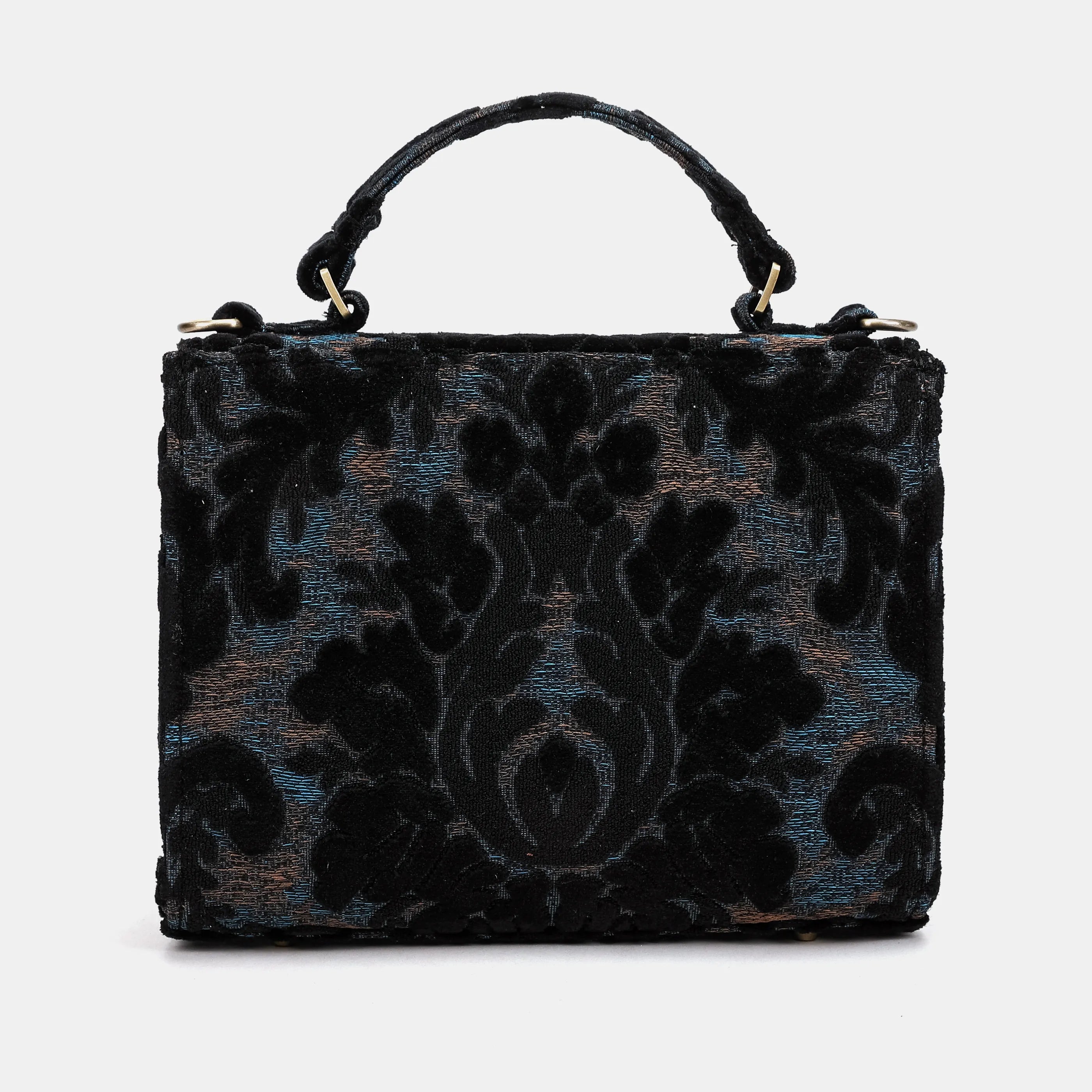 Burnout Velvet Black Flap Satchel Carpetbag of America back