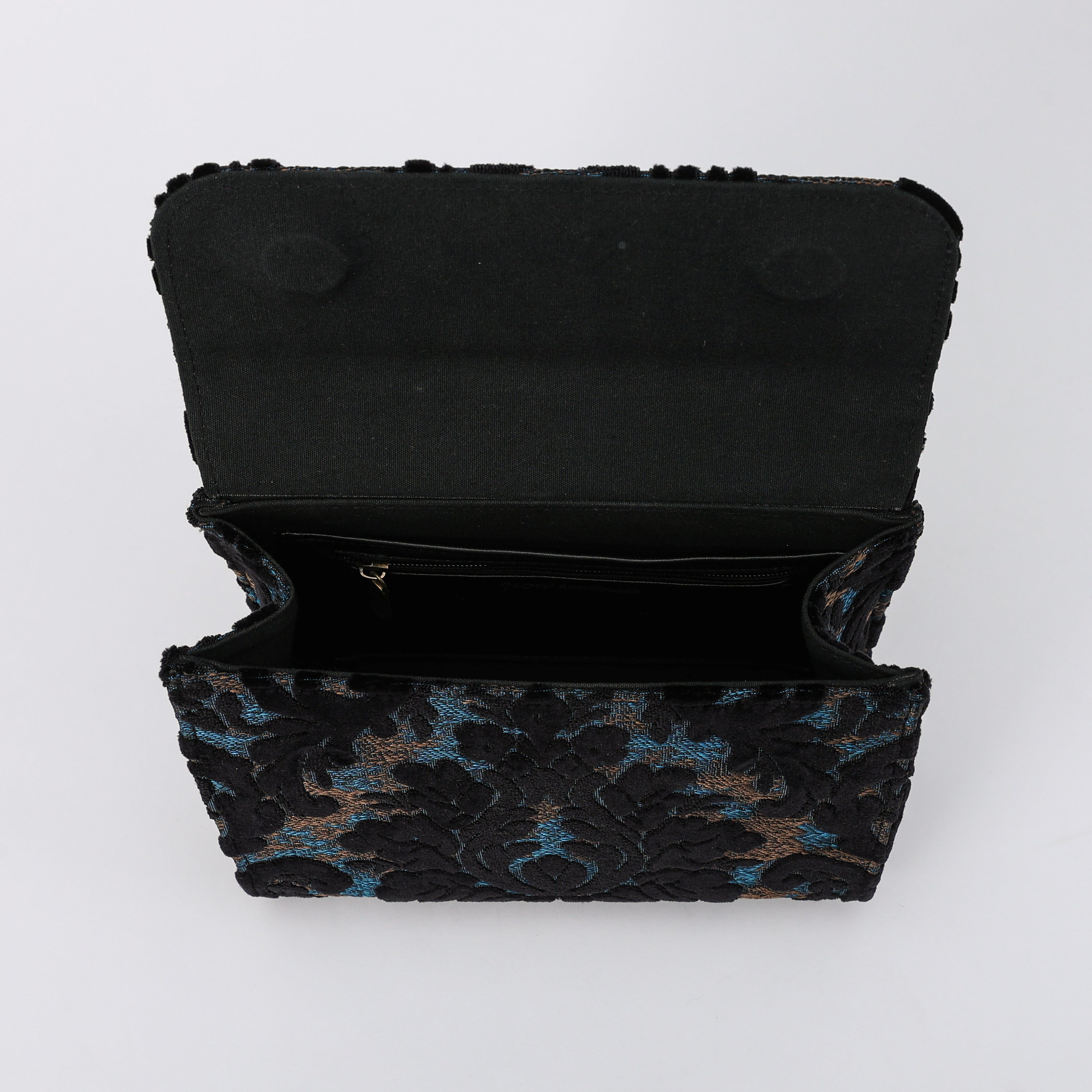 Burnout Velvet Black Flap Satchel carpet bag MCW Handmade-4