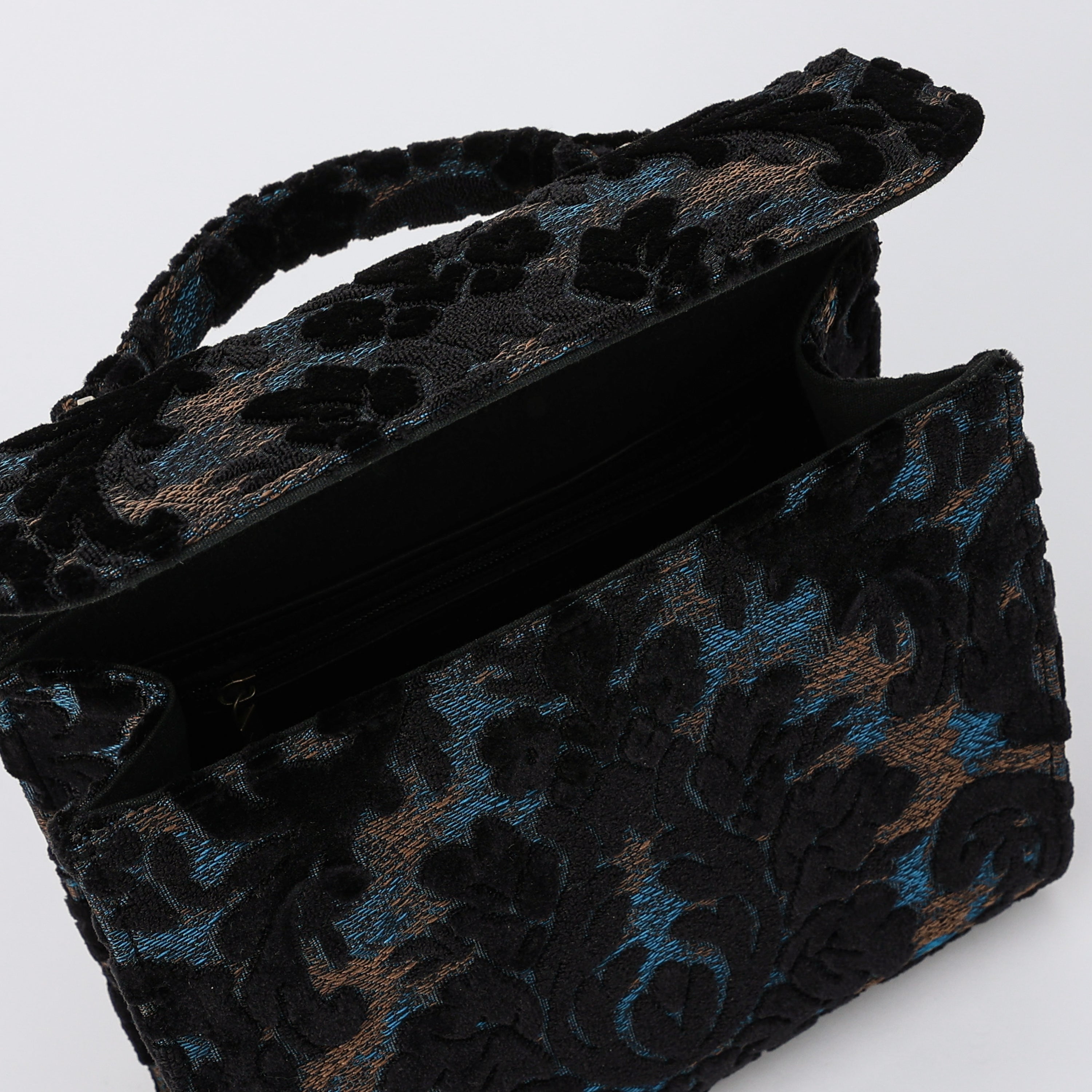 Burnout Velvet Black Flap Satchel carpet bag MCW Handmade-6
