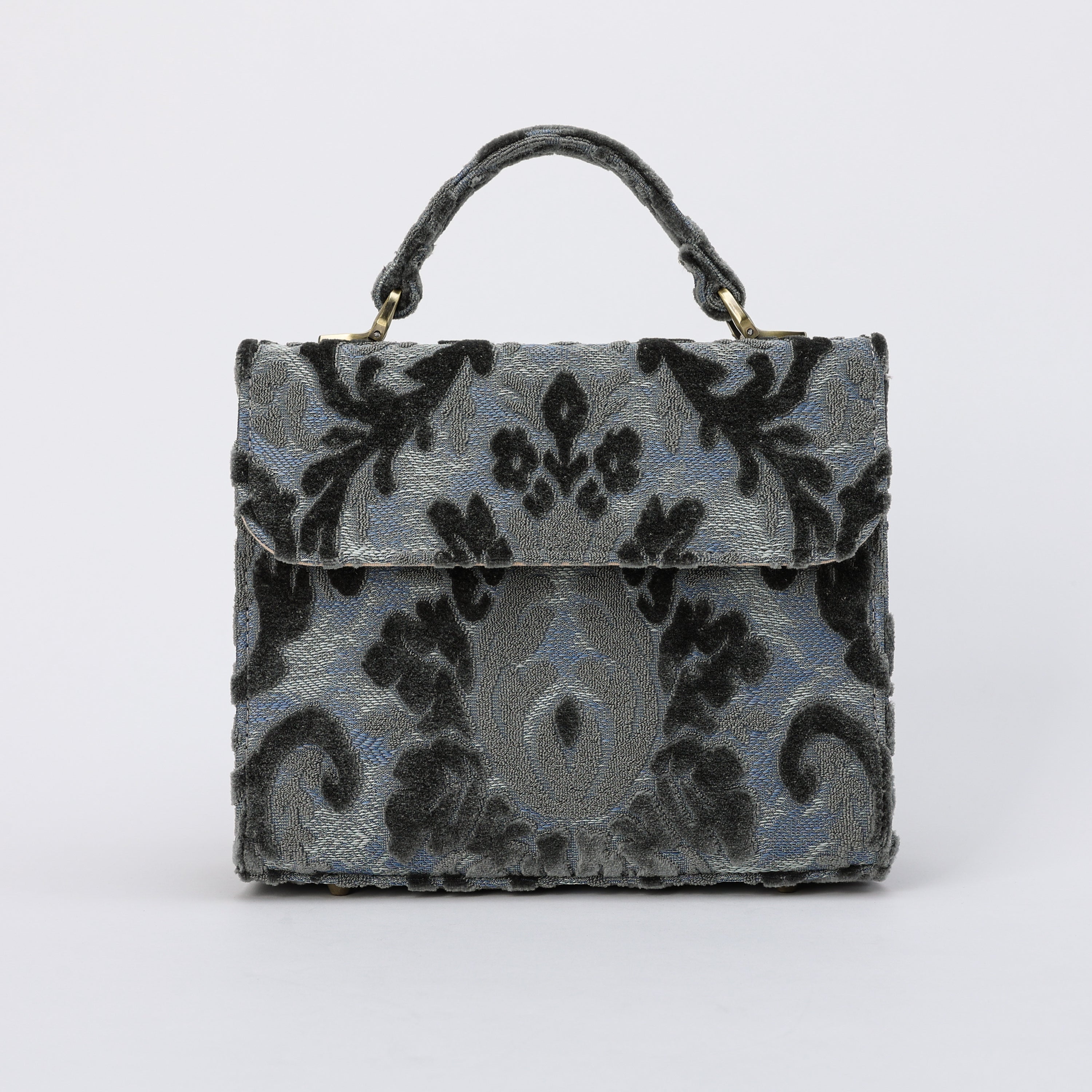Burnout Velvet Steel Blue Flap Satchel carpet bag MCW Handmade