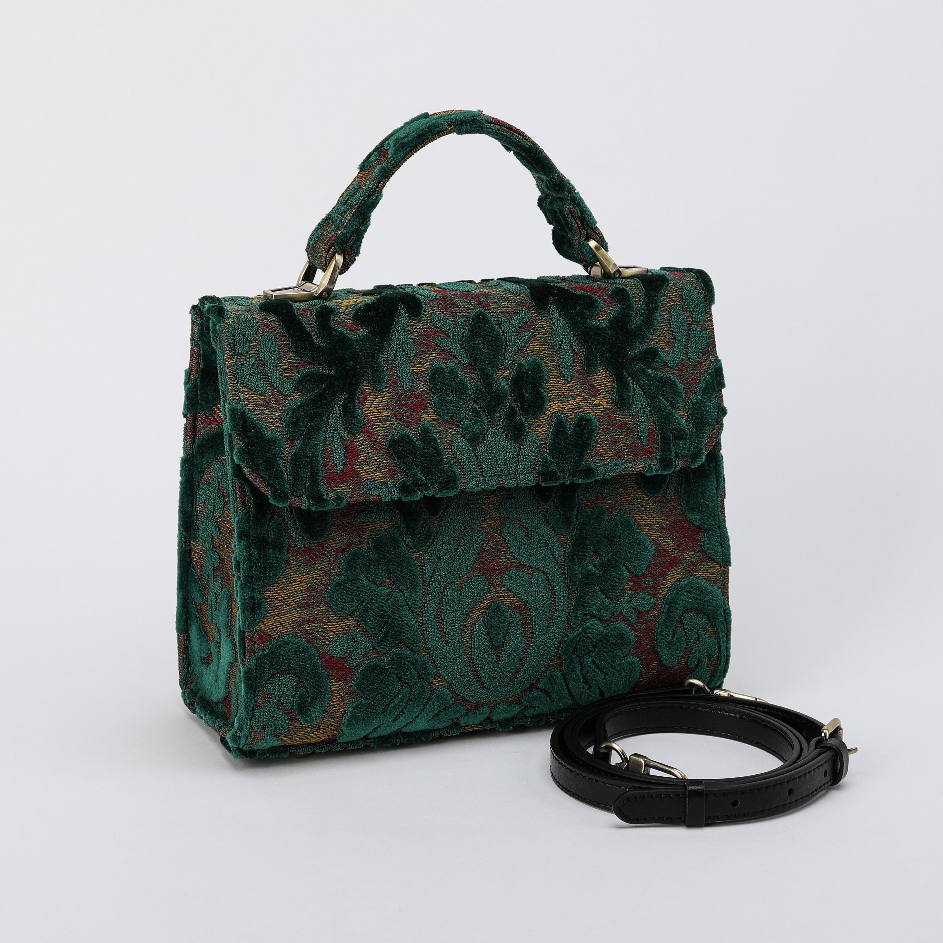 Burnout Velvet Jade Green Flap Satchel carpet bag MCW Handmade