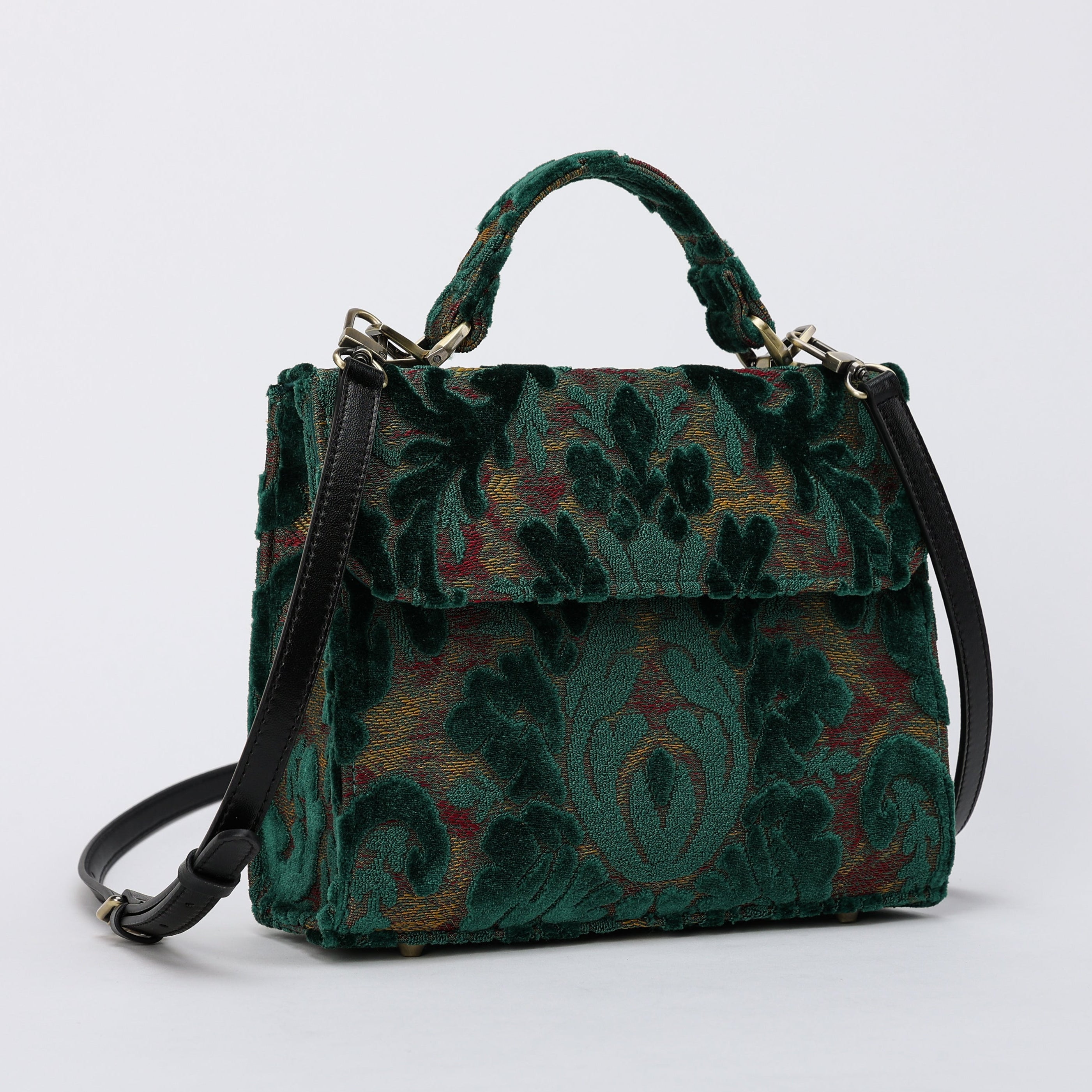 Burnout Velvet Jade Green Flap Satchel carpet bag MCW Handmade-1