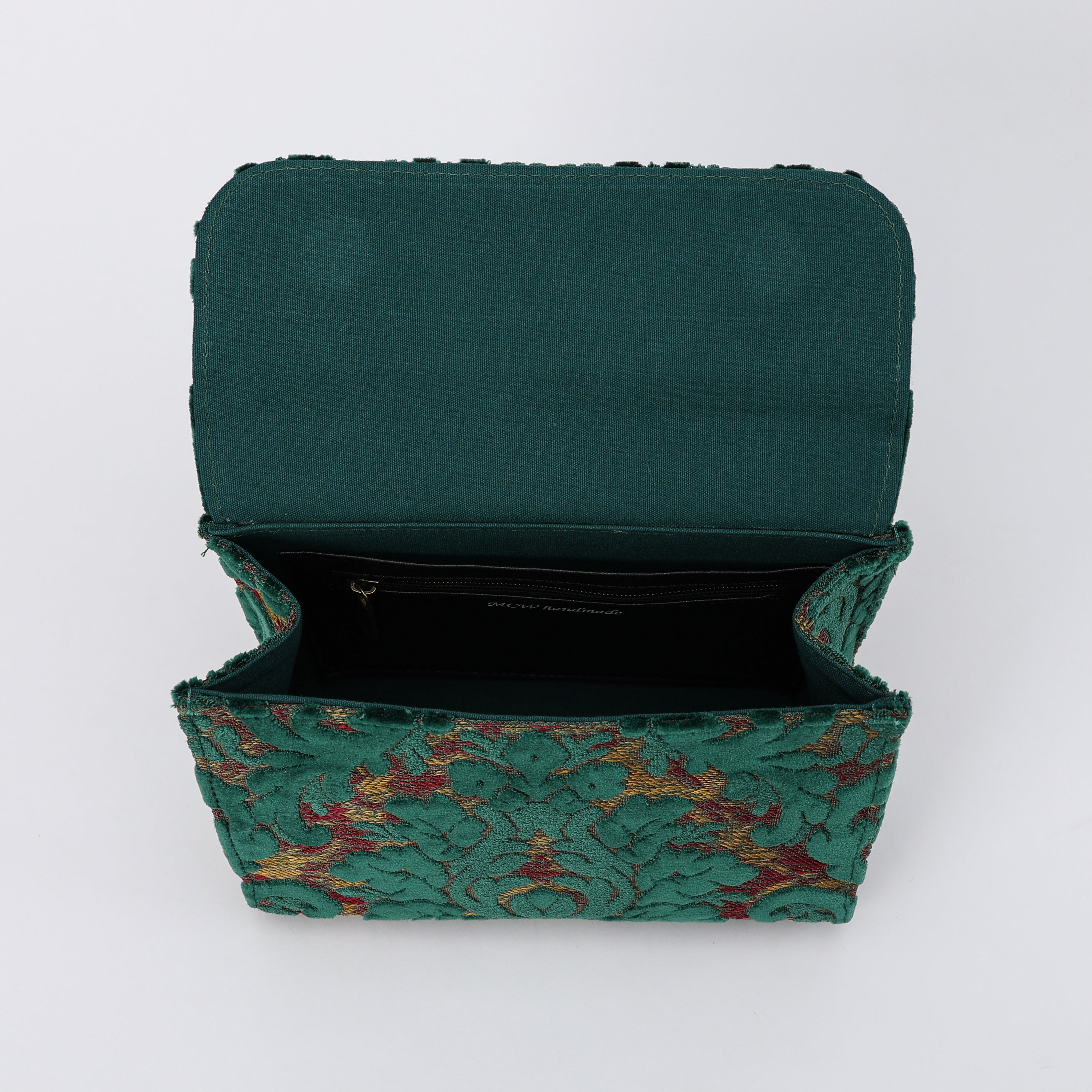 Burnout Velvet Jade Green Flap Satchel carpet bag MCW Handmade-3