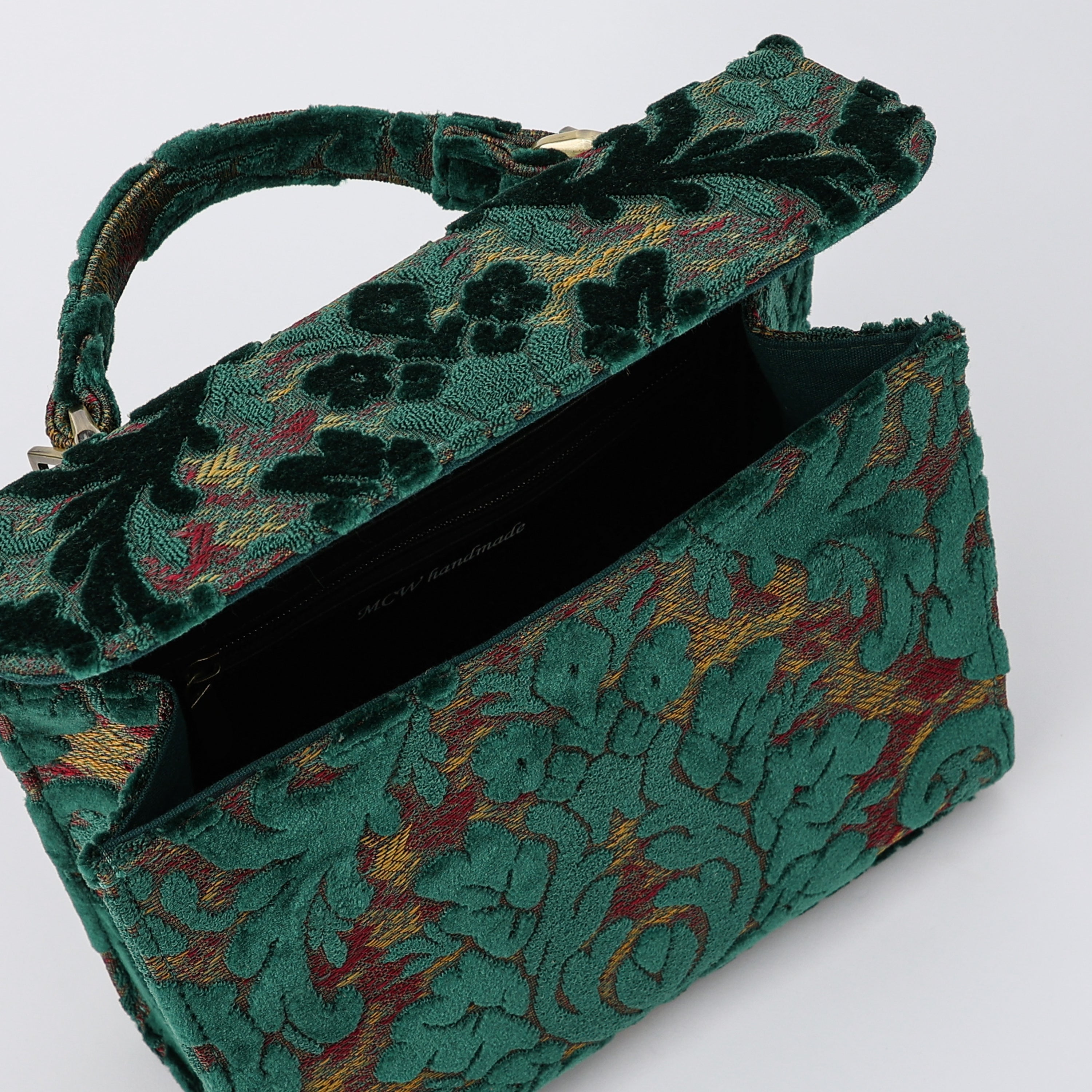 Burnout Velvet Jade Green Flap Satchel carpet bag MCW Handmade-4