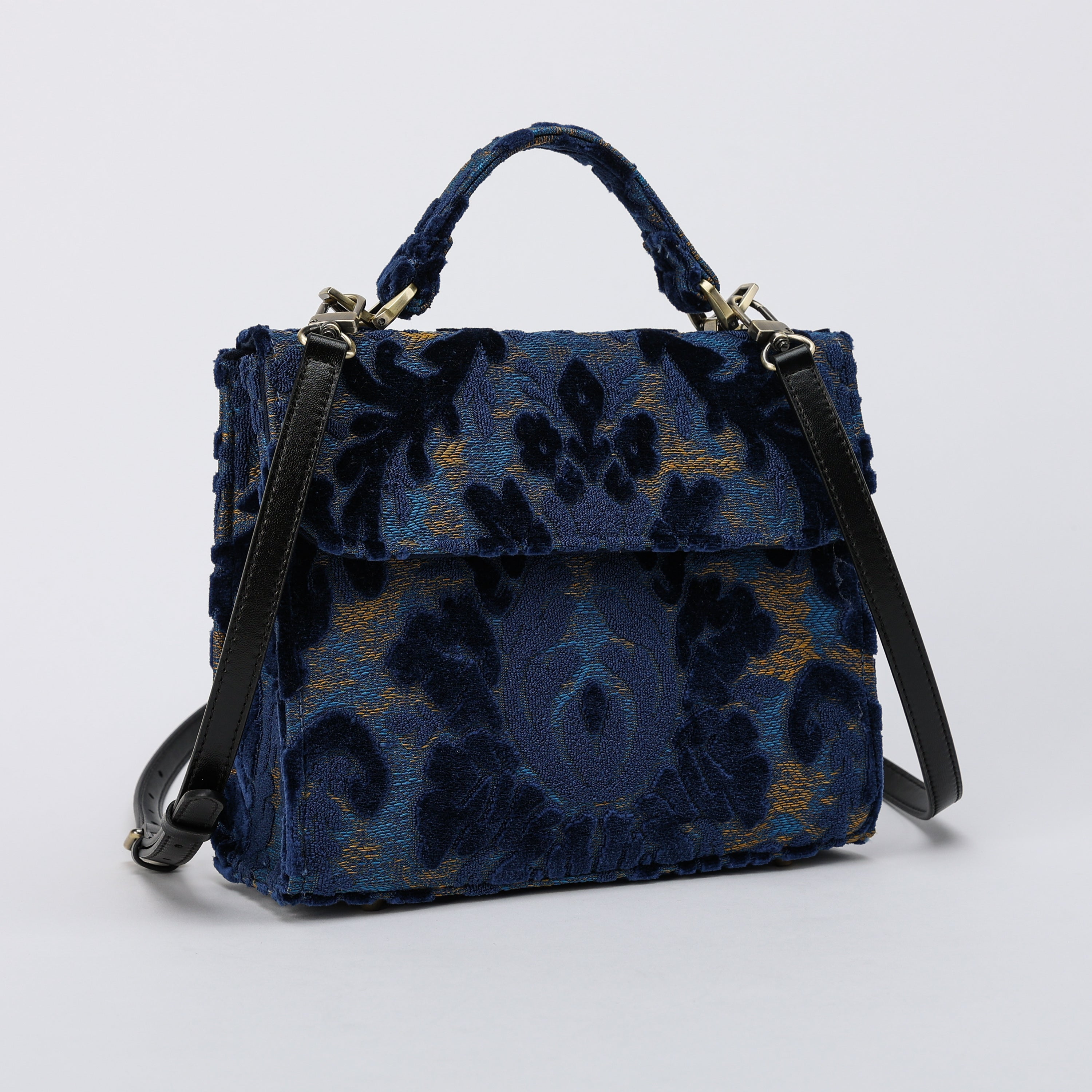 Burnout Velvet Navy Flap Satchel carpet bag MCW Handmade-2