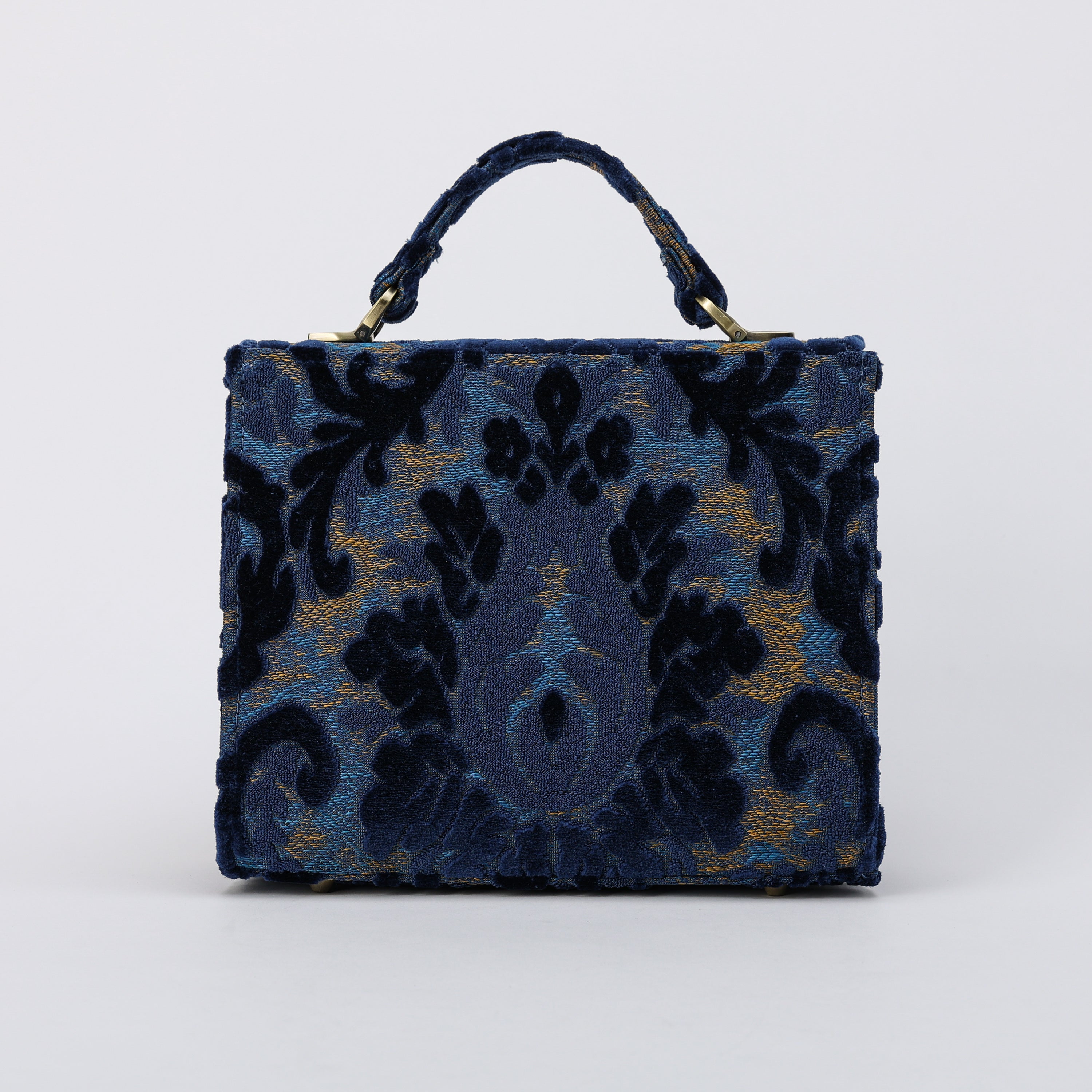 Burnout Velvet Navy Flap Satchel carpet bag MCW Handmade-3