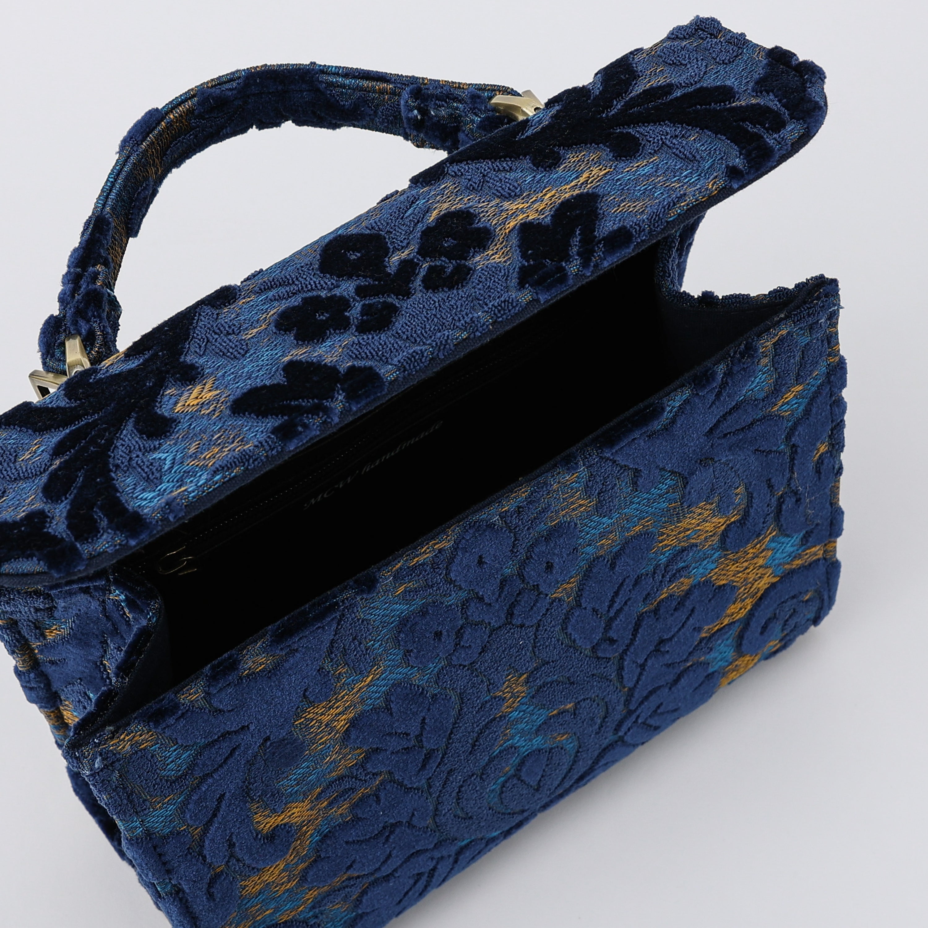 Burnout Velvet Navy Flap Satchel carpet bag MCW Handmade-6