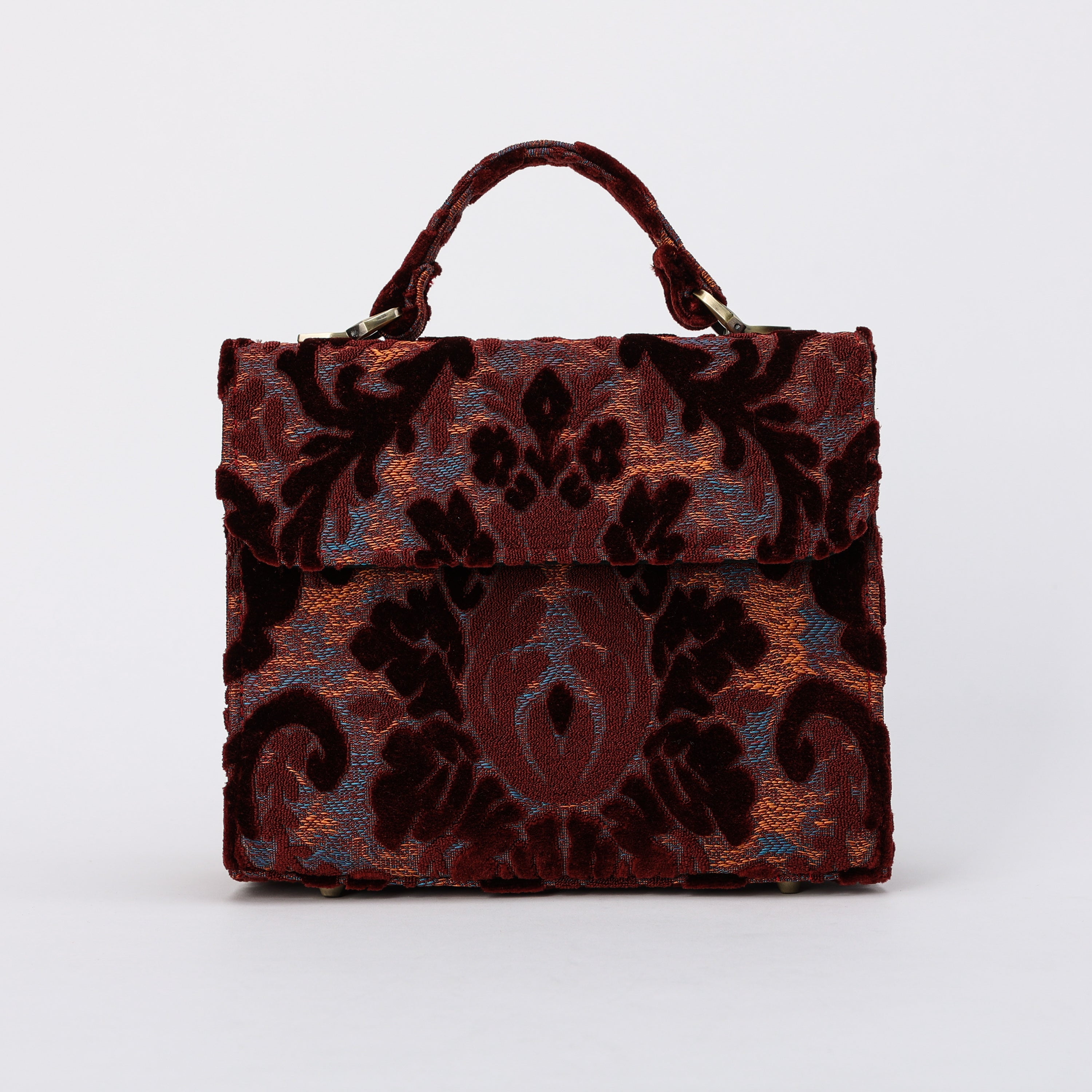 Burnout Velvet Wine Flap Satchel carpet bag MCW Handmade