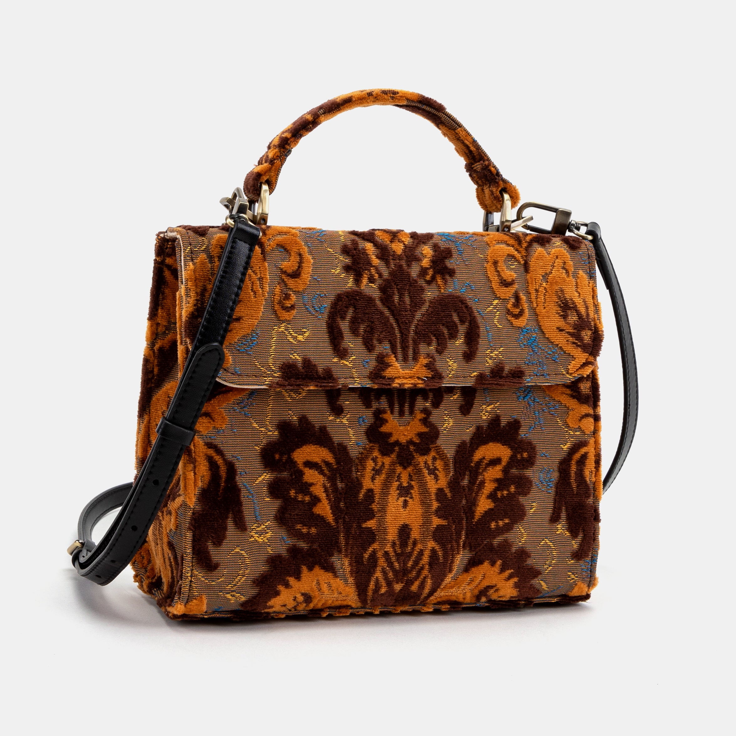 Burnout Velvet Revival Sienna Flap Satchel Carpetbag of America front side