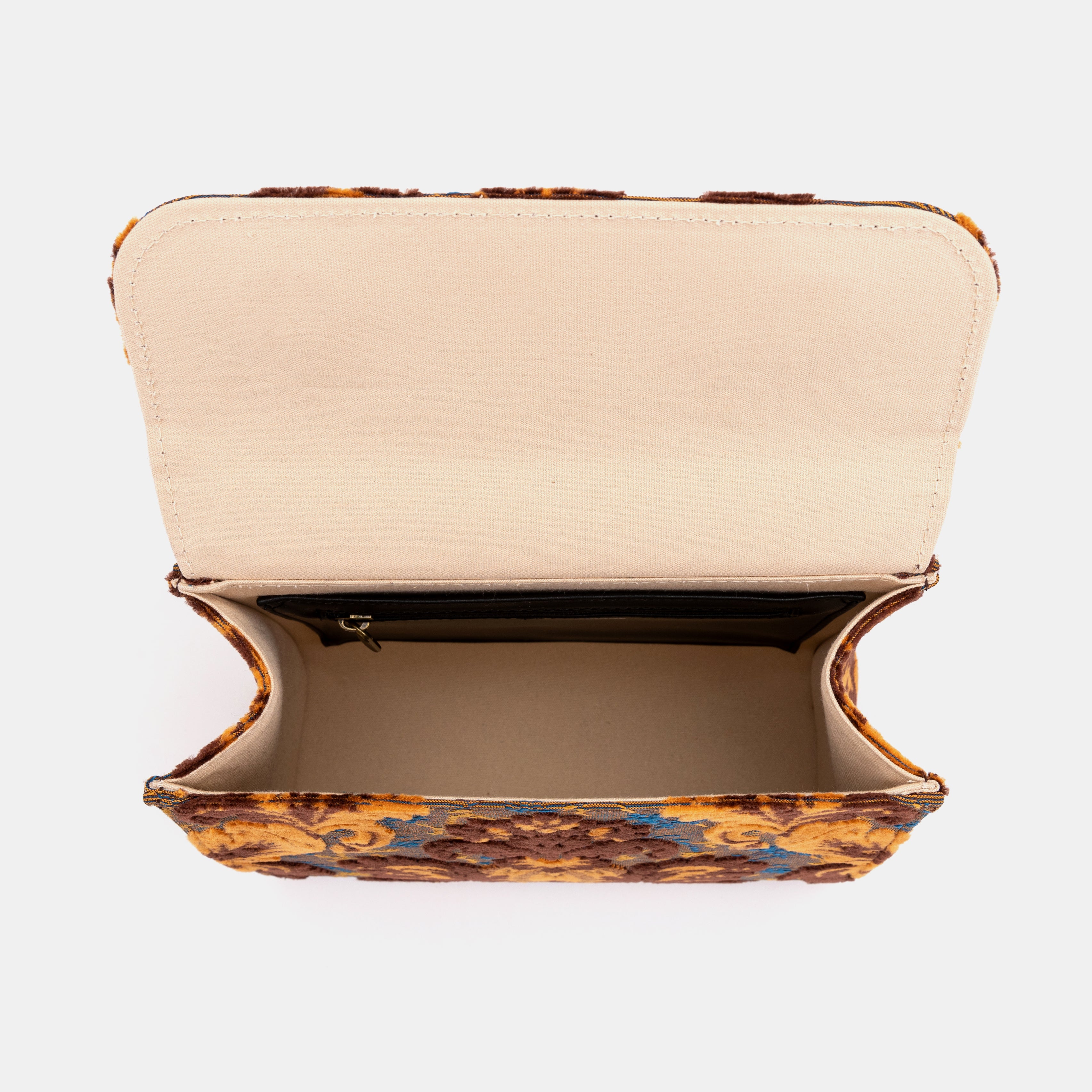 Burnout Velvet Revival Sienna Flap Satchel Carpetbag of America inside