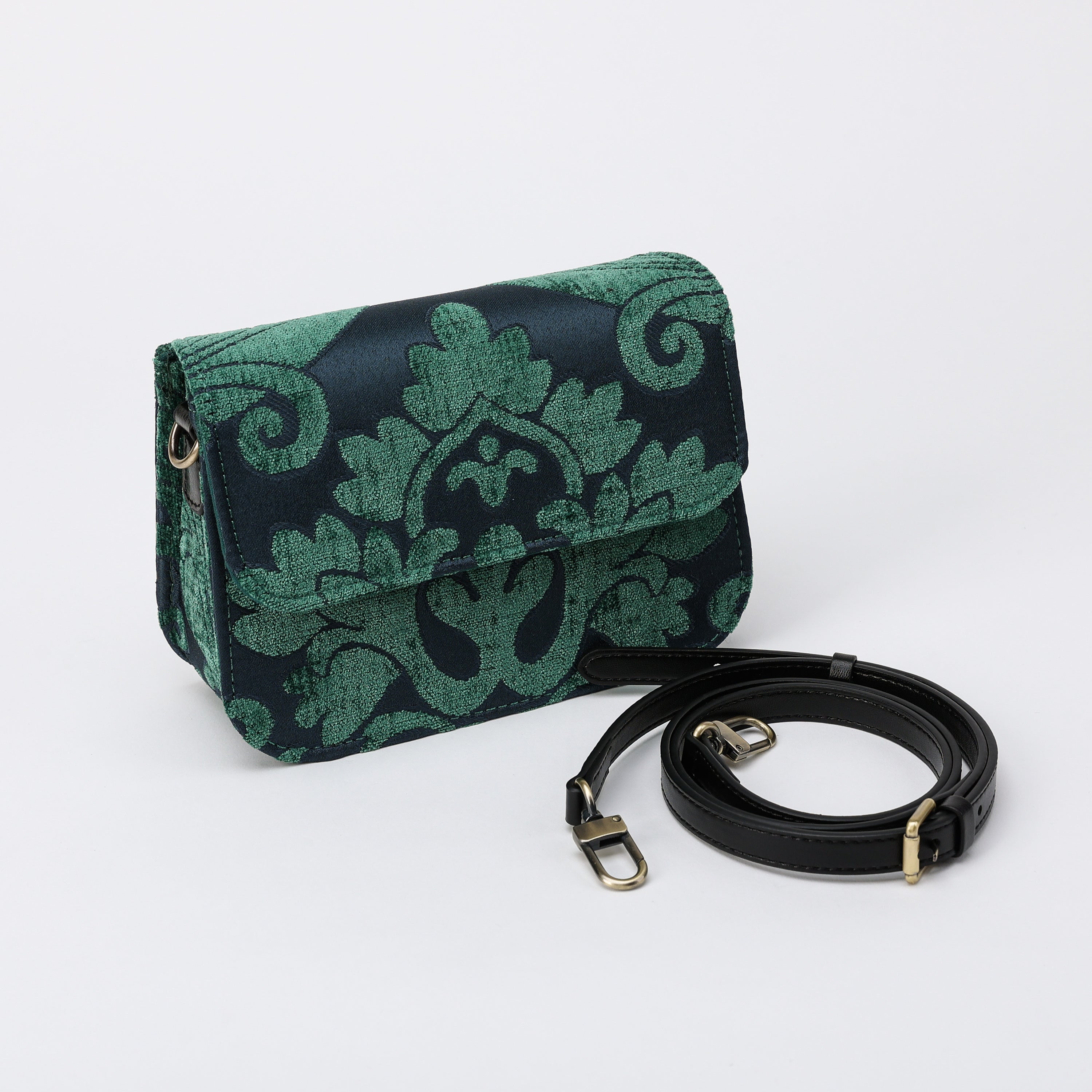 Queen Hunter Green Flap Crossbody Bag carpet bag MCW Handmade-1